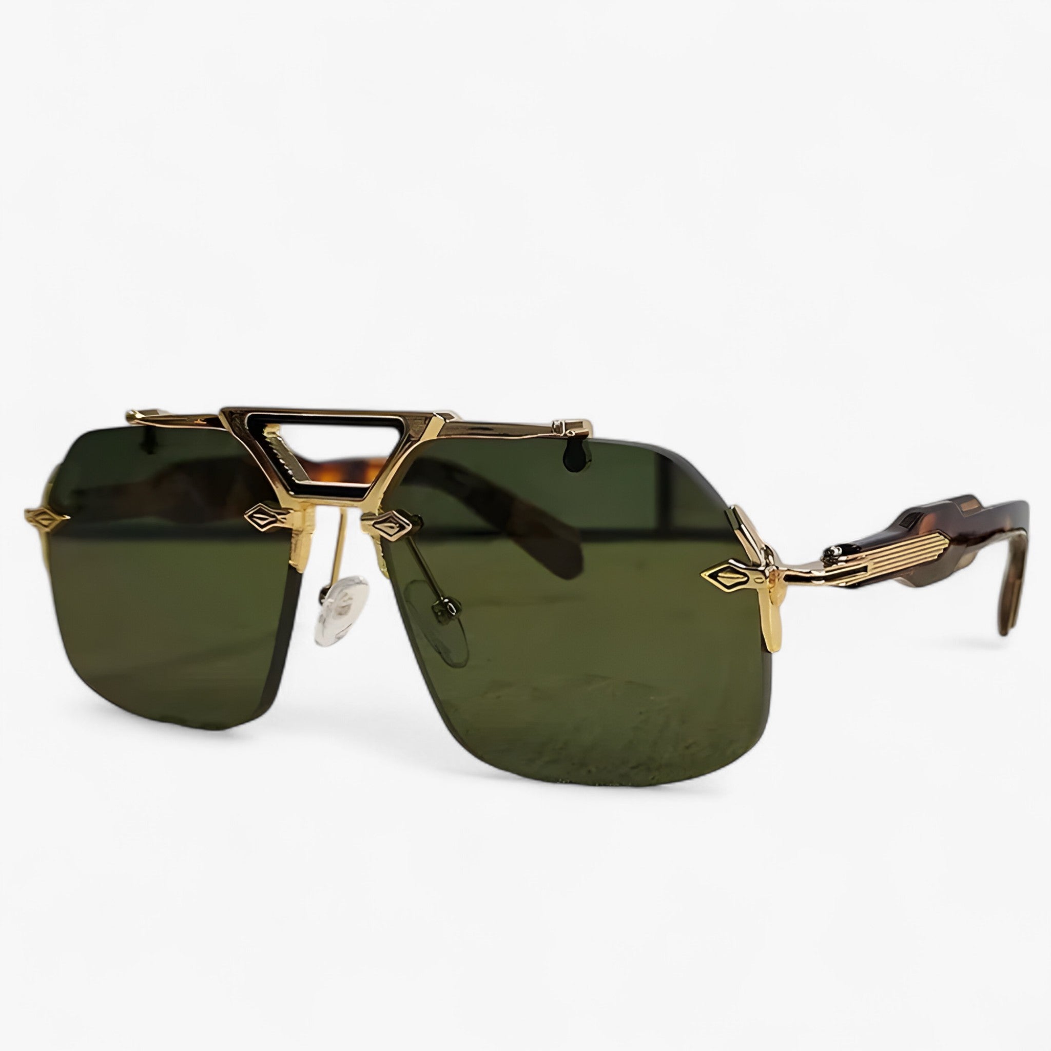 Tabb | Oversized punk metalen randloze zonnebril - Grøn Leopard - women's fashion - {{ product_tags }