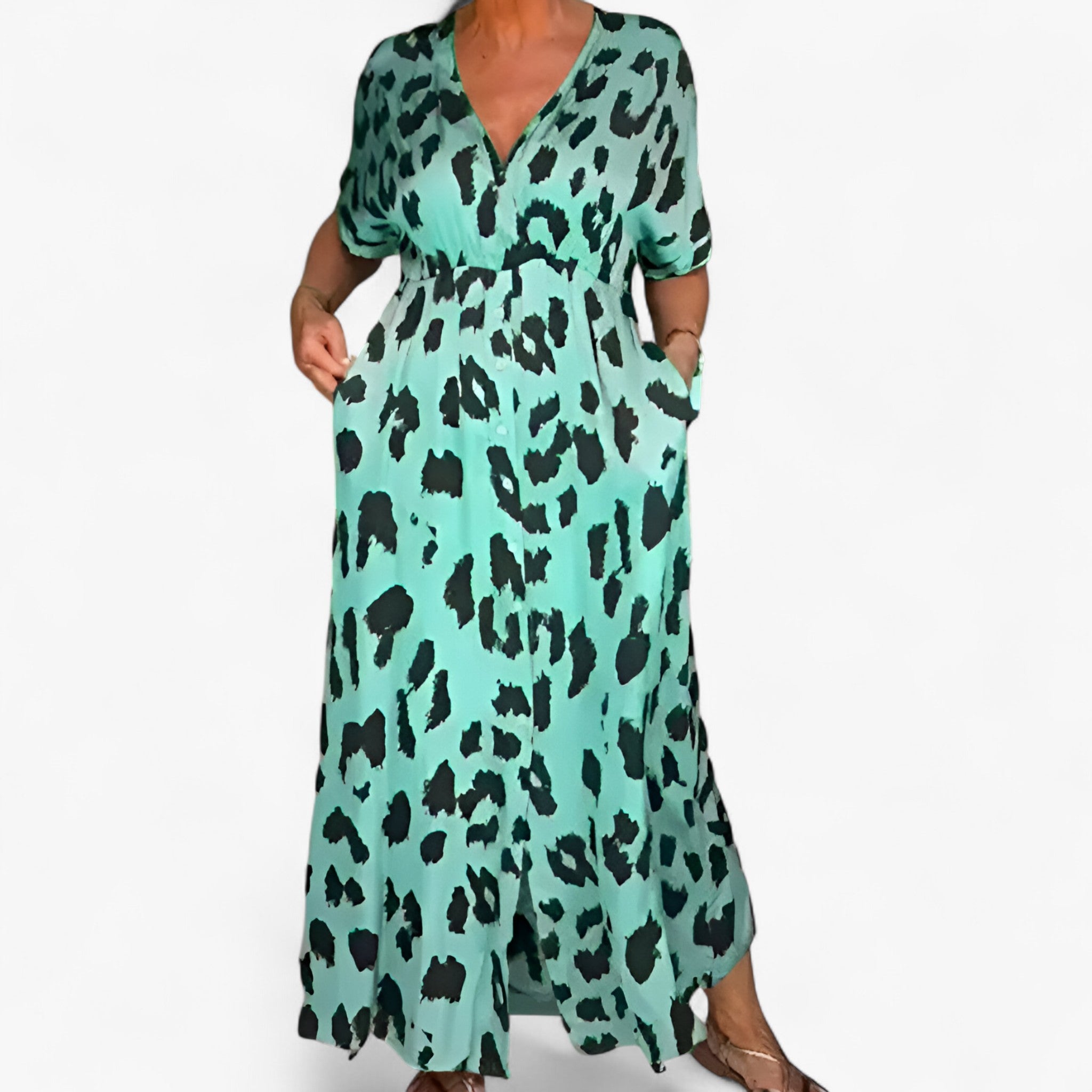Carmen | Kvinders Leopardprint Maxi Kjole - Blå - women's fashion - {{ product_tags }