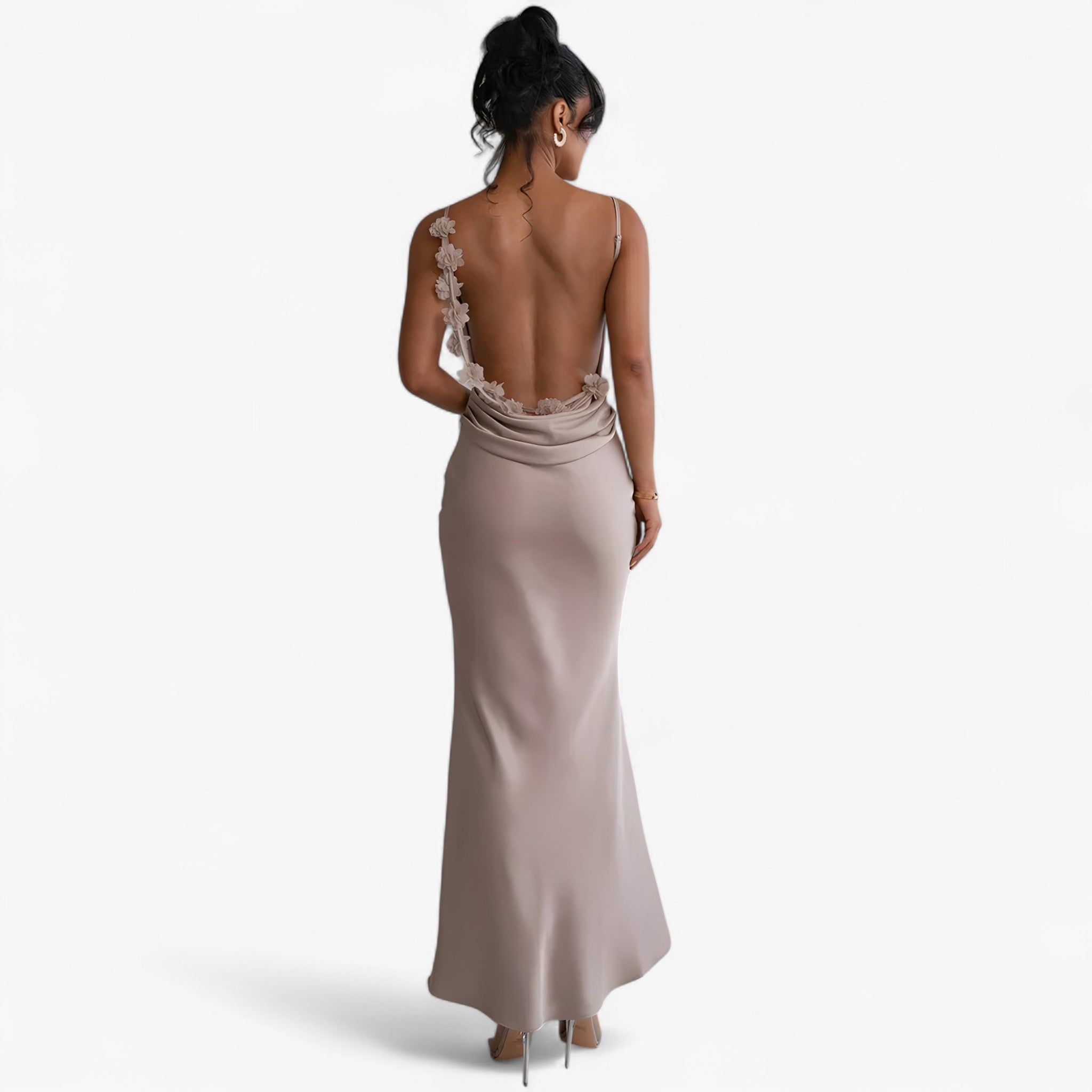 Rianne | Maxikjole med blomsterprint uden ryg - Albicocca - women's fashion - {{ product_tags }