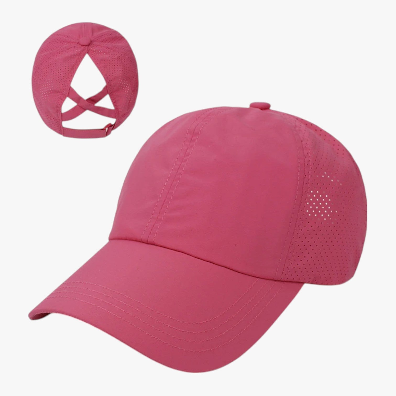 Aliyah | Sportscappe til sommer med hestehale og åndbart netmateriale - Rosa - Aliyah | Sportscappe til sommer med hestehale og åndbart netmateriale - €25 - {{ product_tags }
