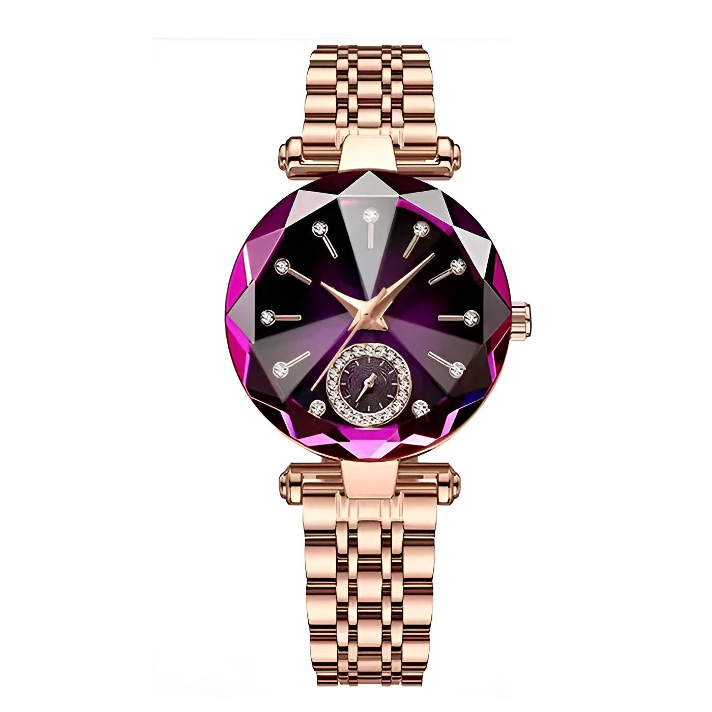 Grace | Elegant dameur lavet af stål med diamanter og vandtæt - Lilla guld - 1 ægte rund læderbælte- €25 - {{ product_tags }