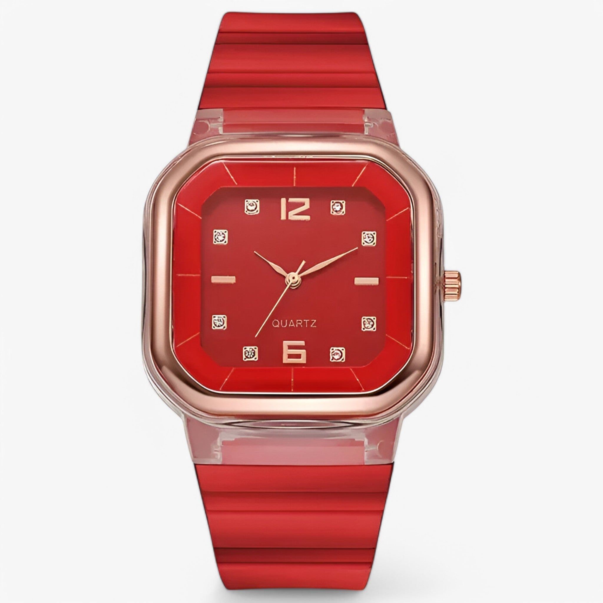 Janessa | Dameur i silikone med stor urskive og strassdetaljer - rød - watches - {{ product_tags }