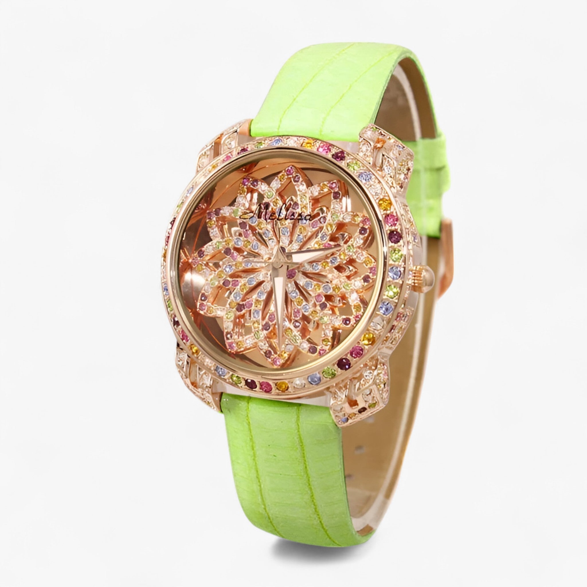 Yolanda | Candy Crystal Quartz dameur med læderrem - Grøn - watches - {{ product_tags }