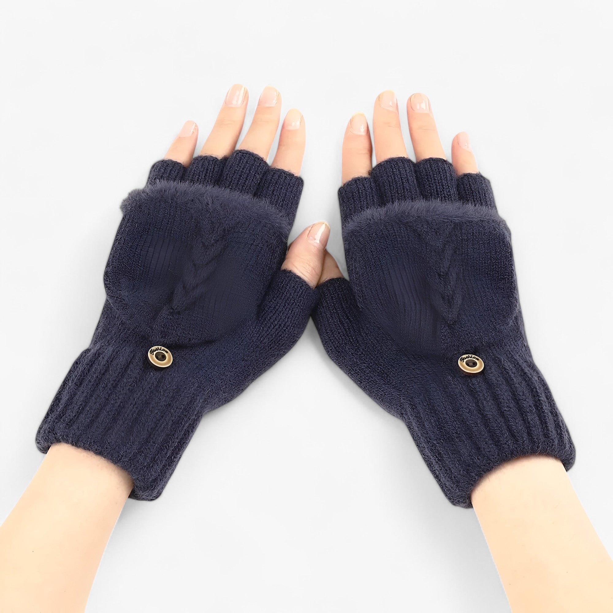 Harper | Dicka omvikta strikkede handsker til damer - til koldt vejr - Marinblå Én størrelse - winter - {{ product_tags }