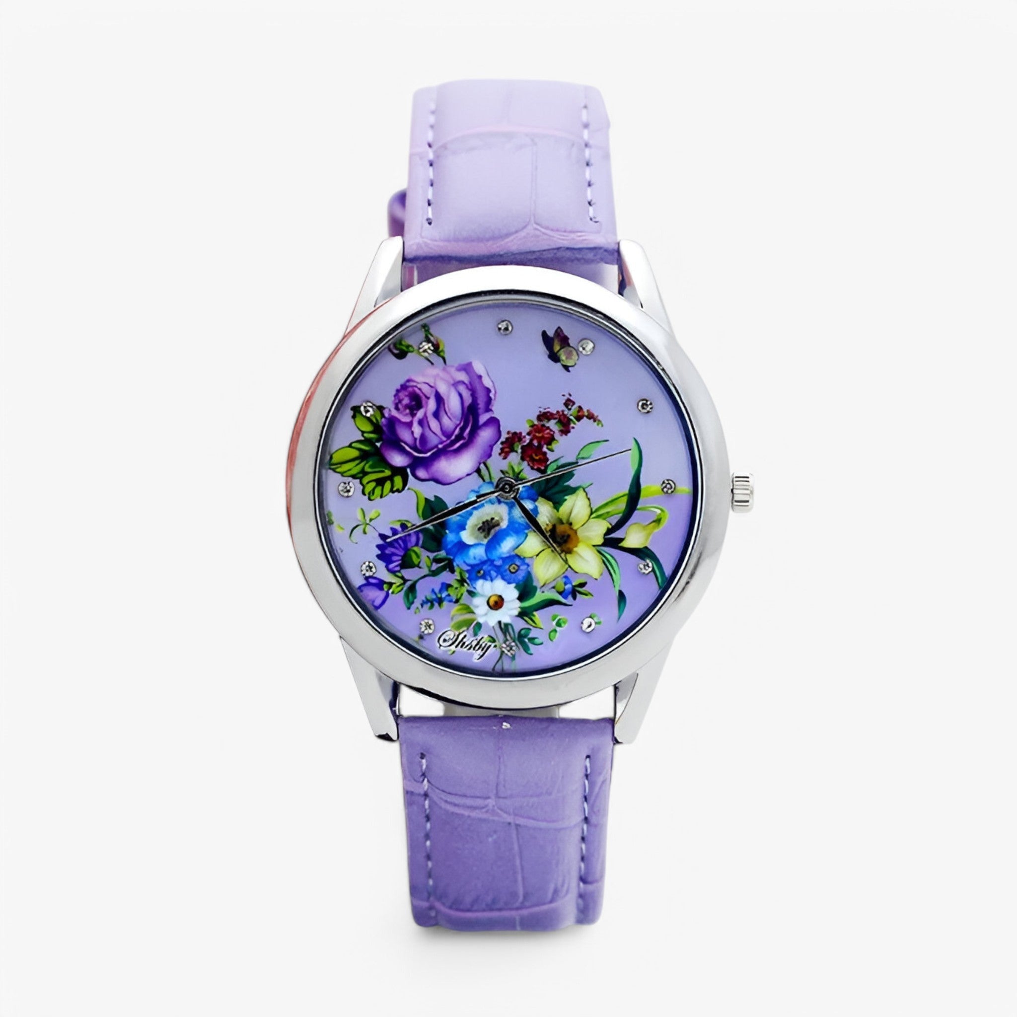 Kaia | Dameur med læderrem og elegant blomster urskive - lilla - Kaia | Dameur med læderrem og elegant blomster urskive- €25 - {{ product_tags }