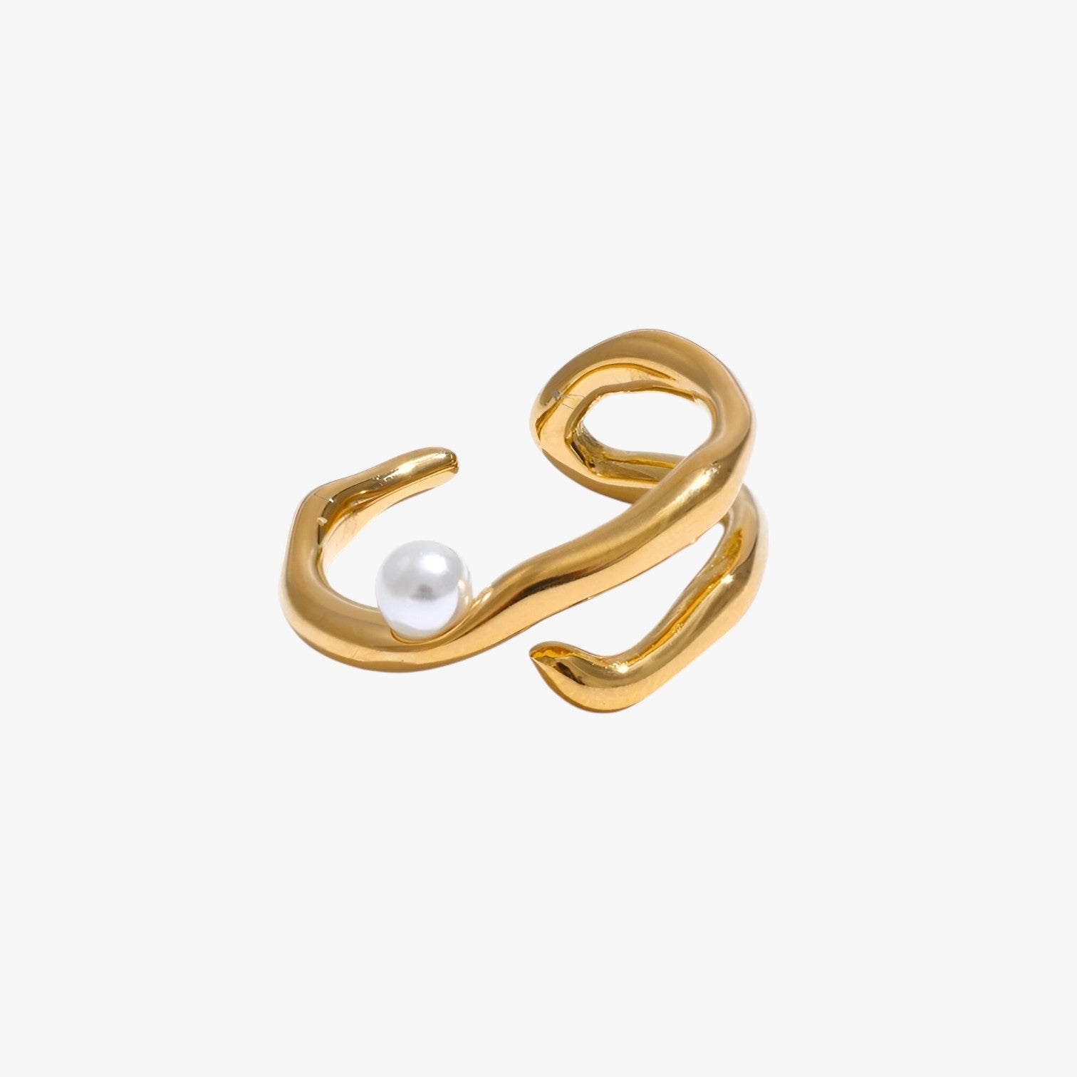 MariJoice | Ring i Stål med Perle – Tidløs Geometrisk Elegance - - other - {{ product_tags }
