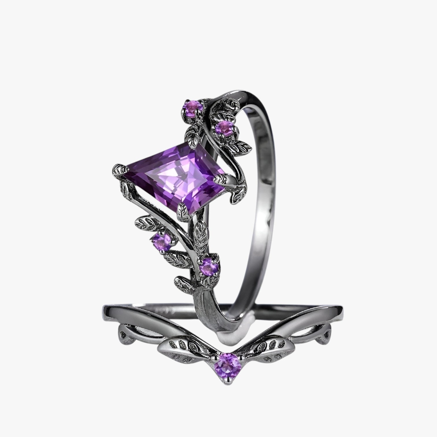 Eva | Sæt af Lilla Stabelbare Ringe i Elegant Goth Stil - - women's fashion - {{ product_tags }