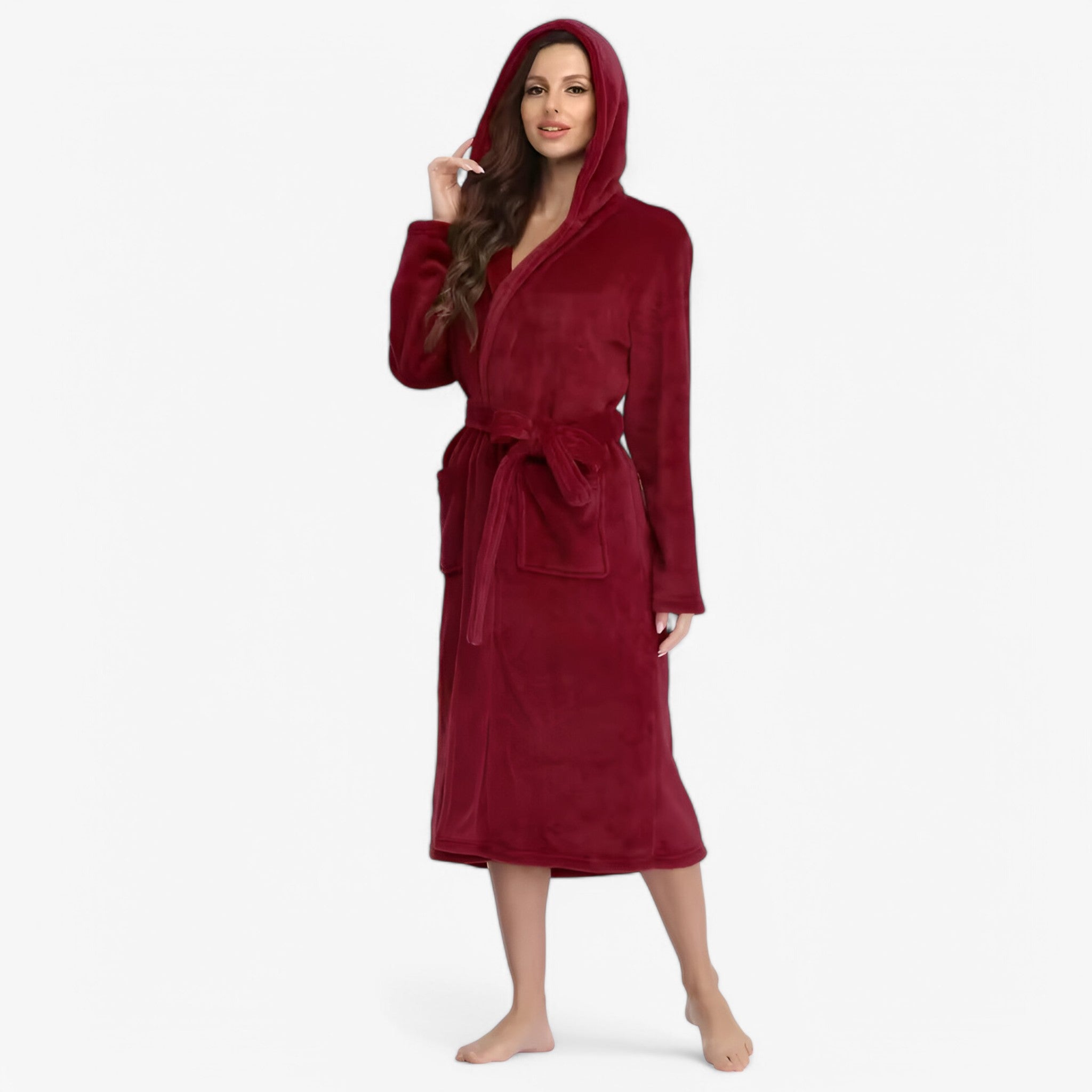 Amalie | Blød og Varm Fleece Badekåbe - Vine rød - women's fashion - {{ product_tags }