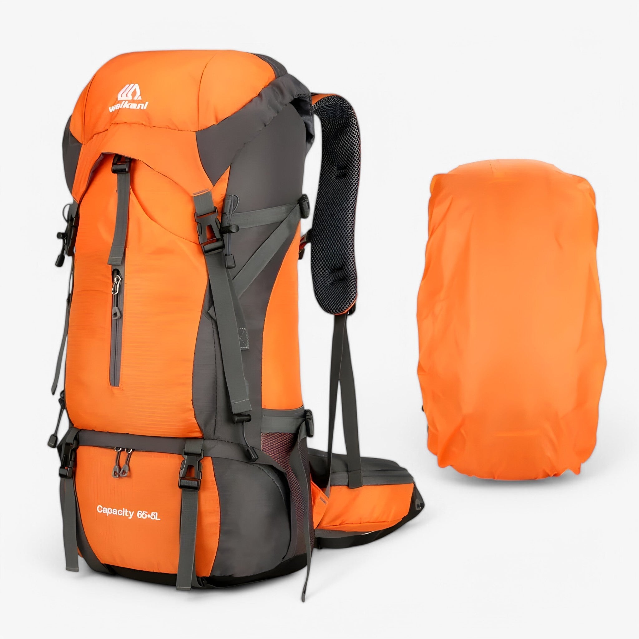 70L Nylon Camping Rugzak med Regncover - 70L Orange - 70L Nylon Camping Rugzak med Regncover - €25 - {{ product_tags }