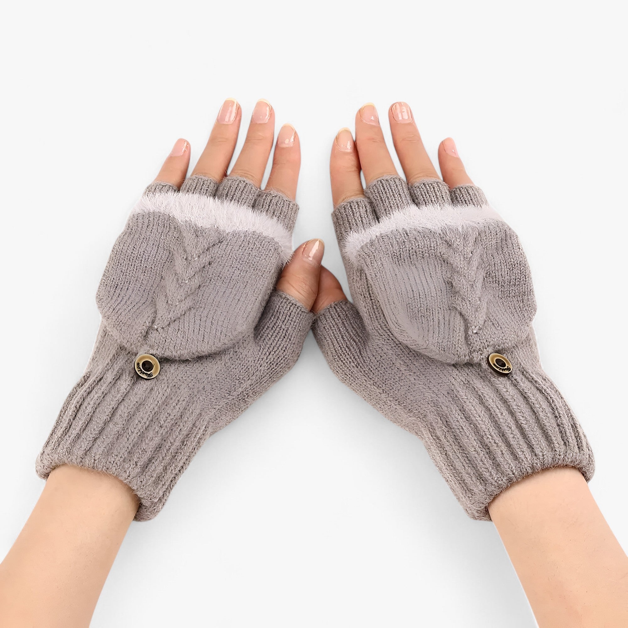 Harper | Dicka omvikta strikkede handsker til damer - til koldt vejr - Khaki Én størrelse - winter - {{ product_tags }