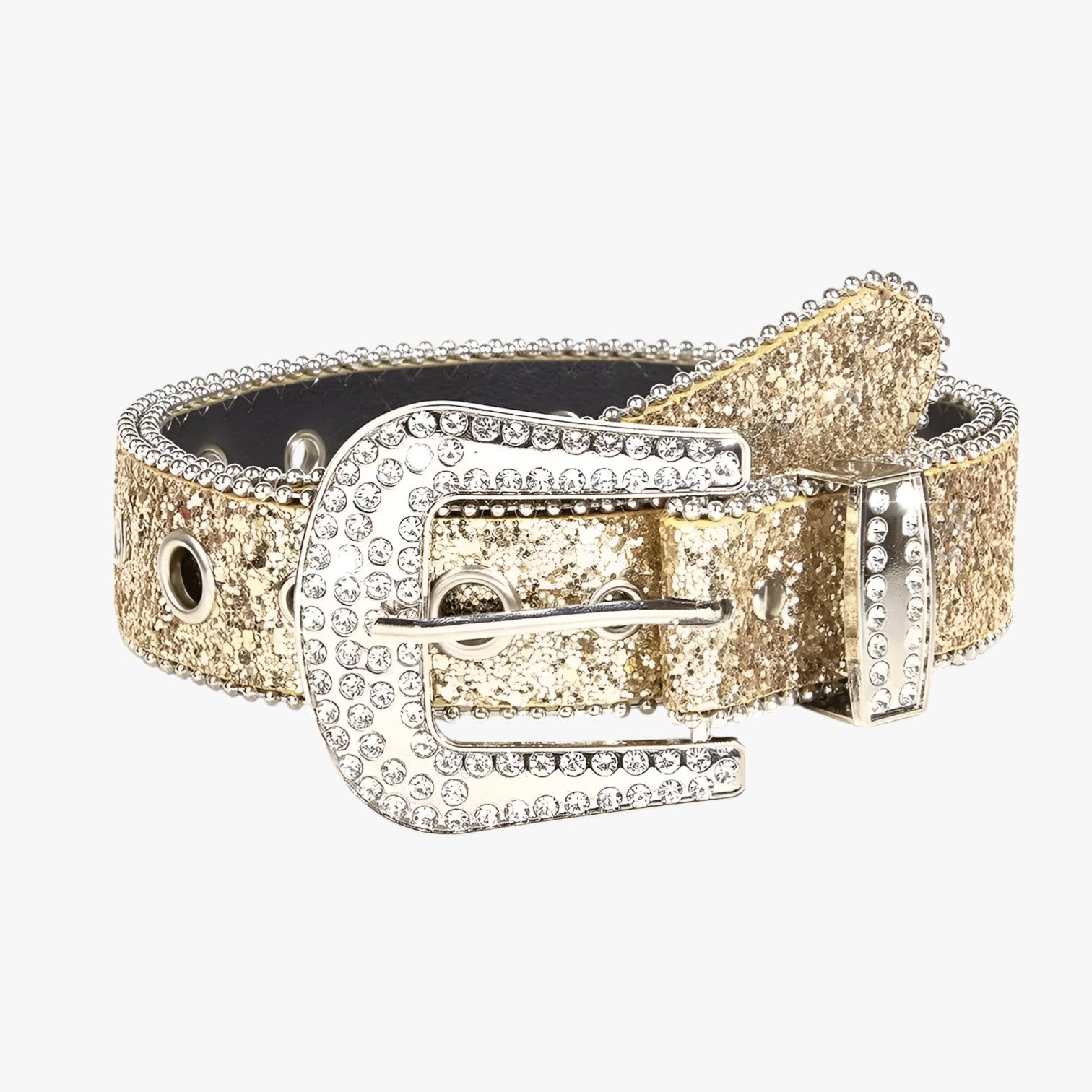 Olivia | Trendy glitrende læderbælte med nitter - Guld - women's fashion - {{ product_tags }