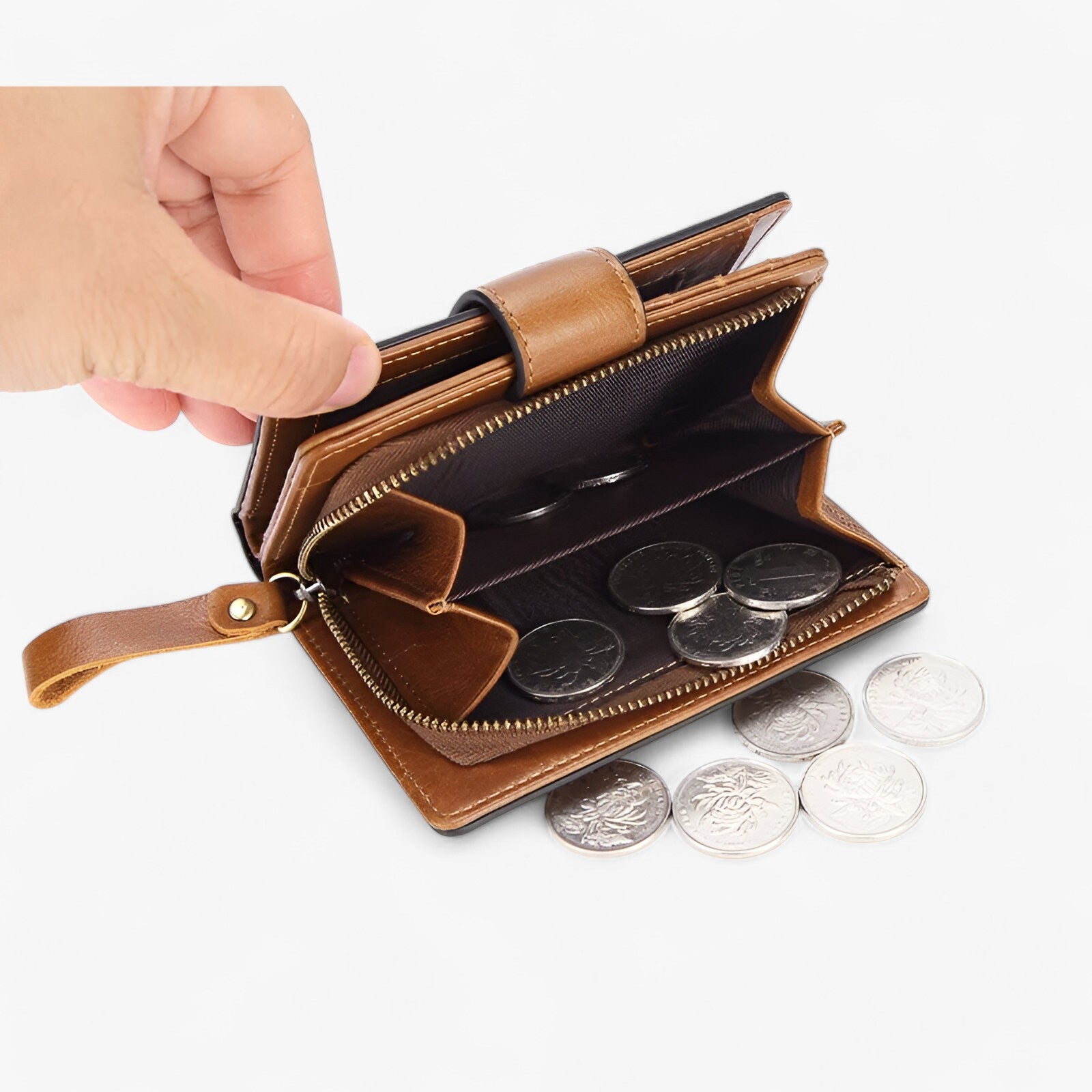 Beatriz | Compact RFID-blocking Leather Wallet with Zipper and ID Window - - bags - {{ product_tags }