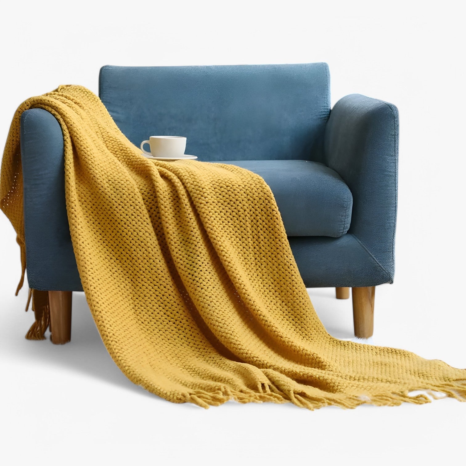Chiara | Hyggeligt strikket plaid – blød, varm og stilfuld med frynser - - house & garden - {{ product_tags }