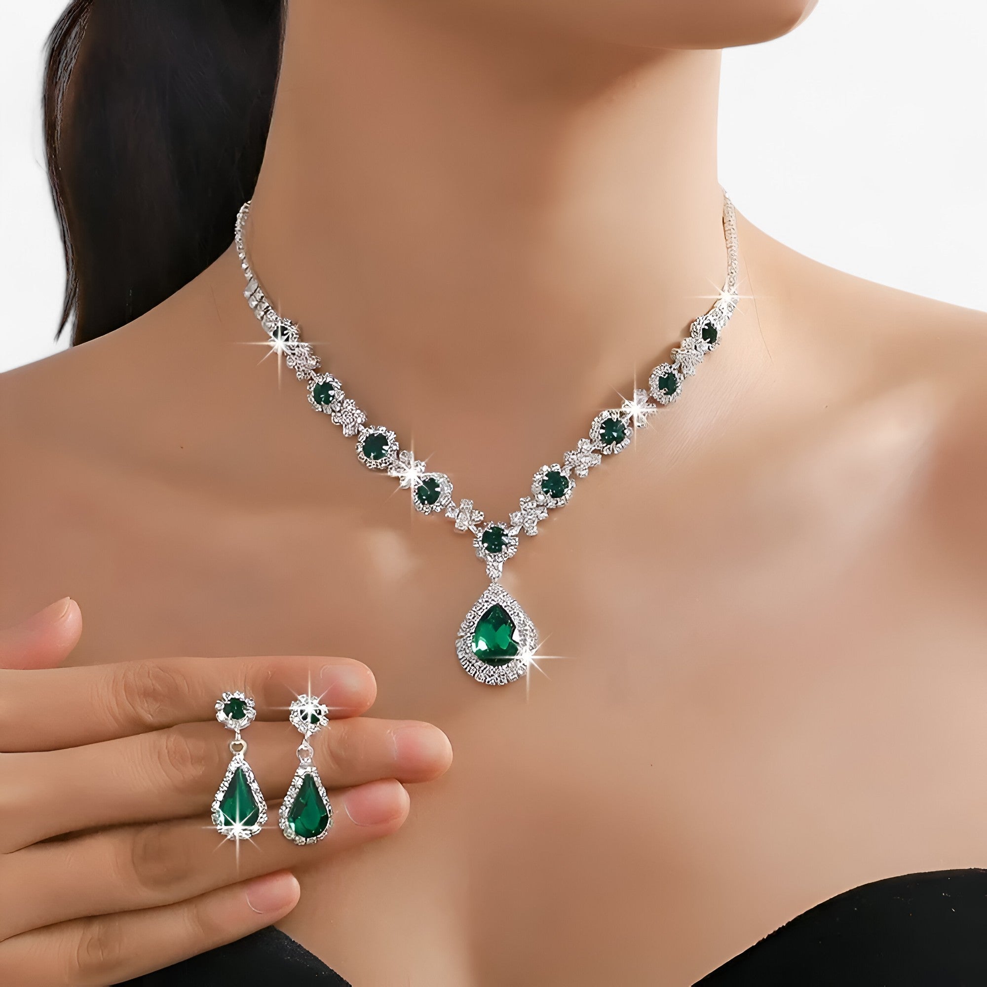 Amanda | Elegant vielsesæt 2 dele - dråpehæng og øreringe - - Amanda | Elegant vielsesæt 2 dele - dråpehæng og øreringe- €25 - {{ product_tags }