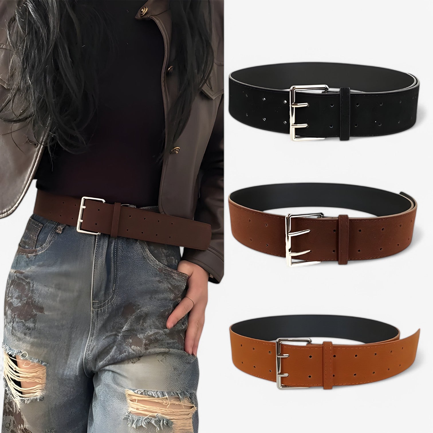 Rachel| Luksus Bred Suede Rem med Sølvspænde - - women's fashion - {{ product_tags }