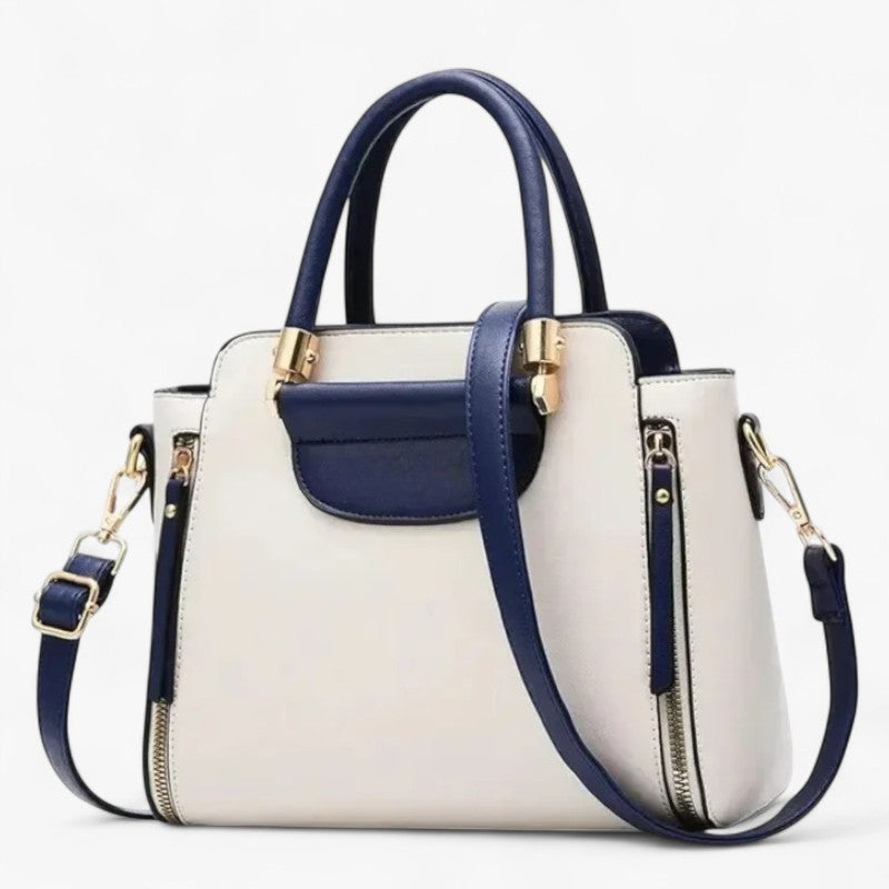 Elisabeth | Chik Kontrast Håndtaske – Stilfuld & Professionel til Arbejde - Blå Hvid - bags - {{ product_tags }