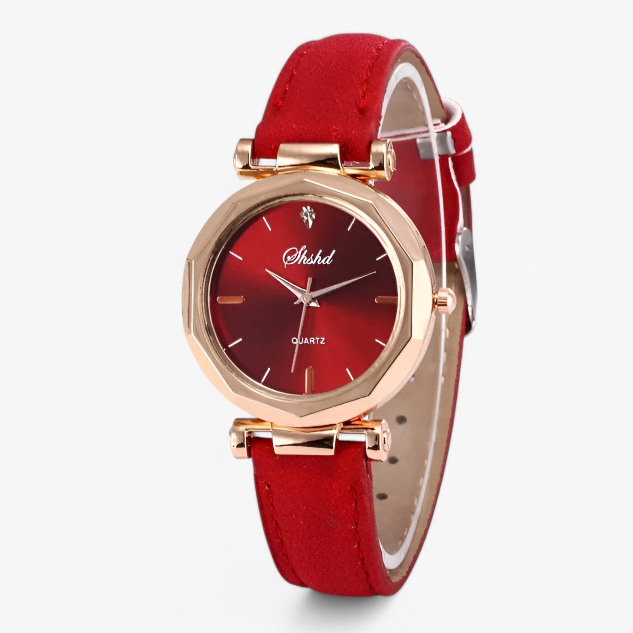Aria | Læder dameur med krystaller og quartz urværk - Rød - watches - {{ product_tags }