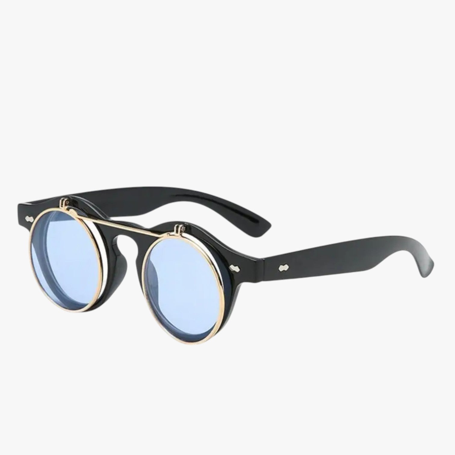Zain | Retro unisex solbriller med dobbelt linse flip & UV-beskyttelse - blå sort - Zain | Retro unisex solbriller med dobbelt linse flip & UV-beskyttelse - €25 - {{ product_tags }
