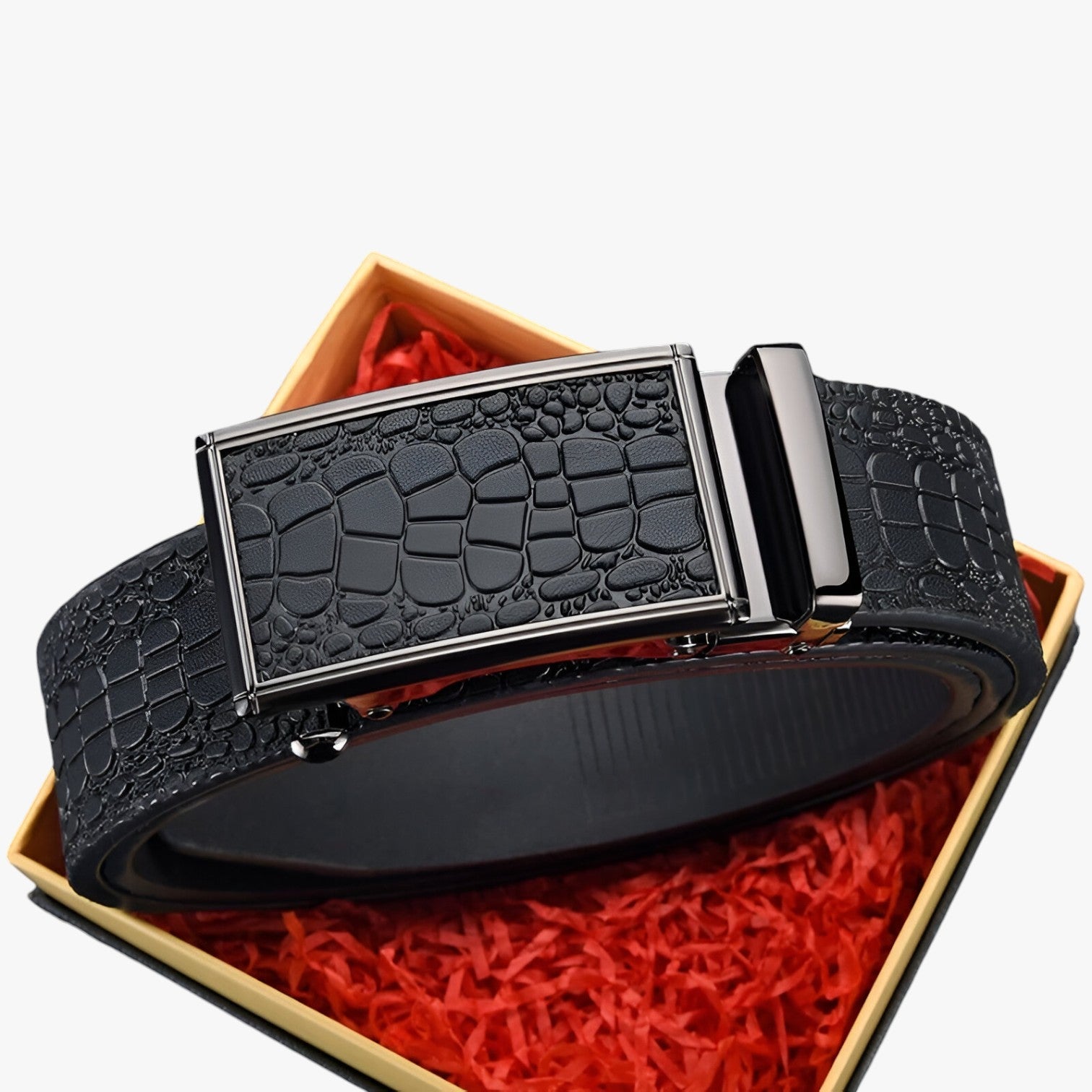 Eithan | Klassisk læderbælte med krokodilletekstur - - men's fashion - {{ product_tags }
