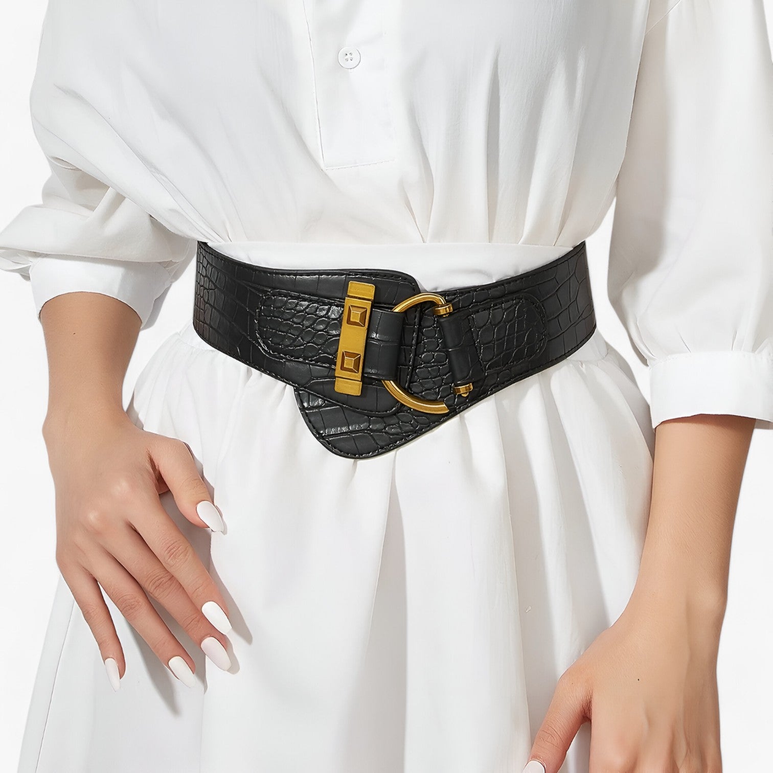 Eloise | Beige Knap-op Elastisk Talje Bælte – Uanstrengt Hverdagsstil - sort - women's fashion - {{ product_tags }