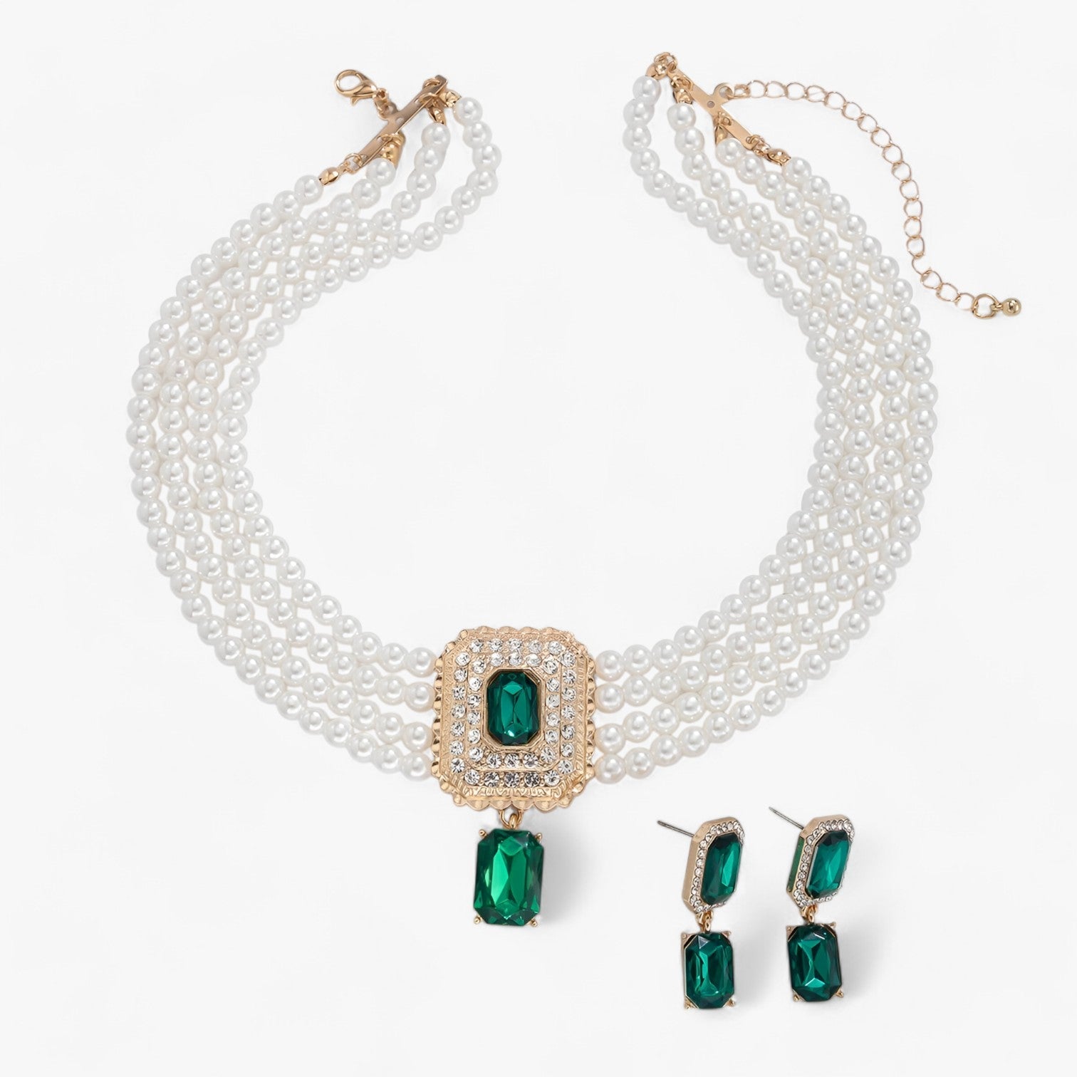 Rebecca | Lacteo Retro Elegance: Flerlaget perle-smykkesæt til damer - grøn guld farve - women's fashion - {{ product_tags }