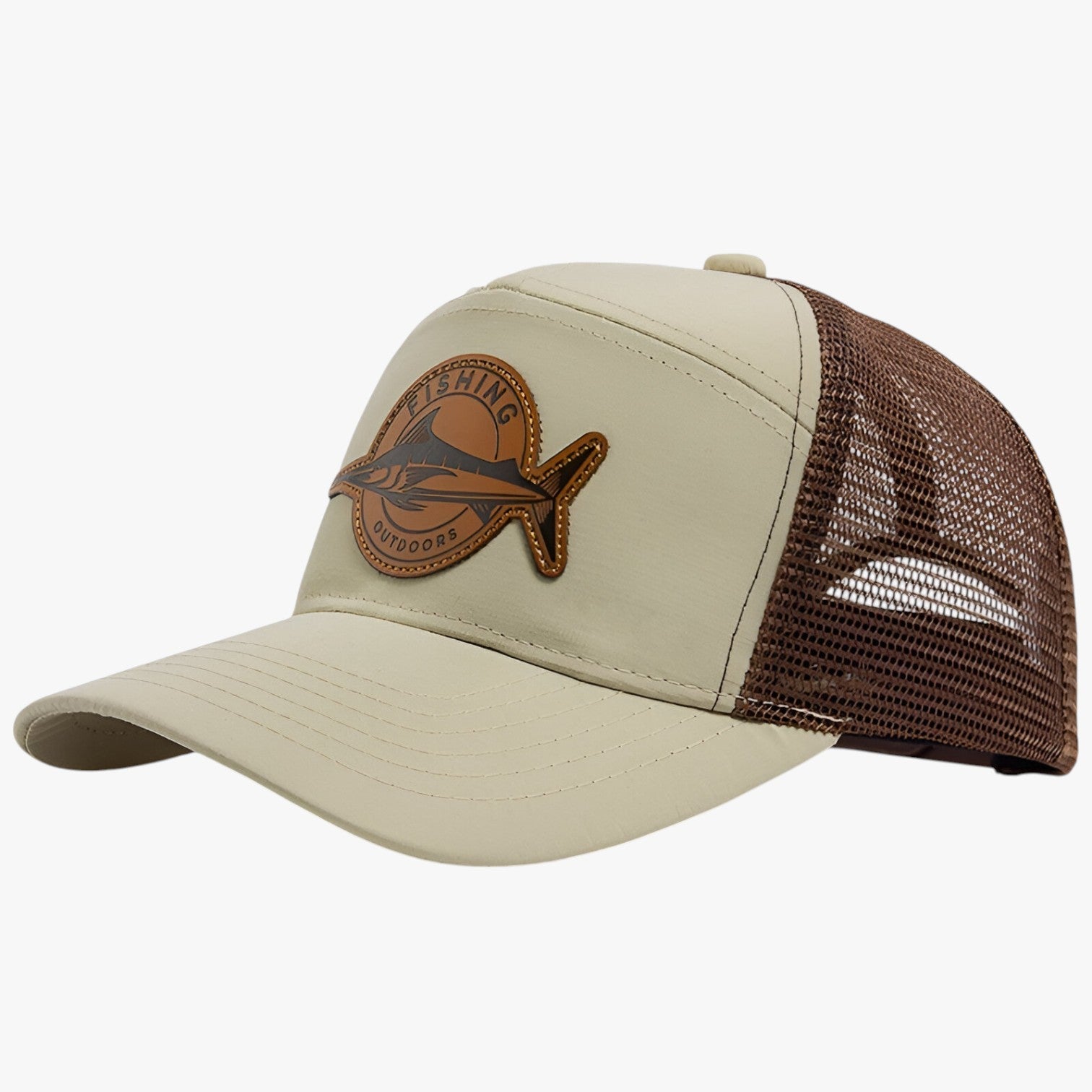 Caden | Stilfuld – Sommers trucker cap med mesh og læderlabel - khaki Justerbar - men's fashion - {{ product_tags }