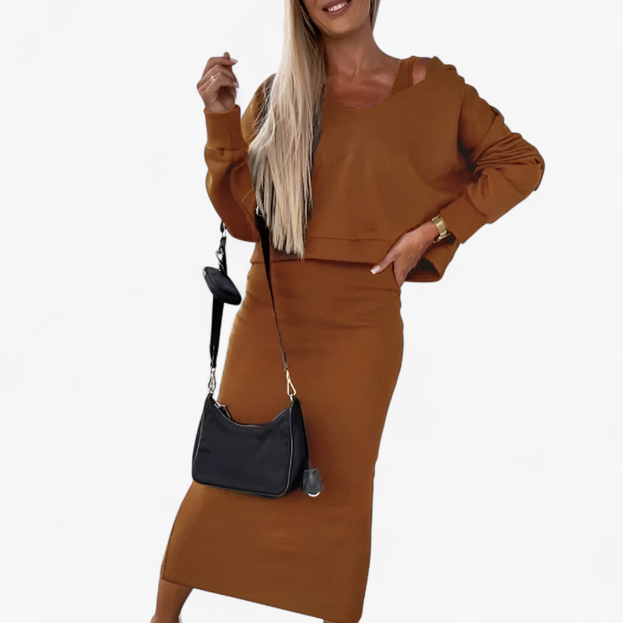 Lea | Sweater og kjole sæt – Behageligt og sexet - Chokolade - women's fashion - {{ product_tags }