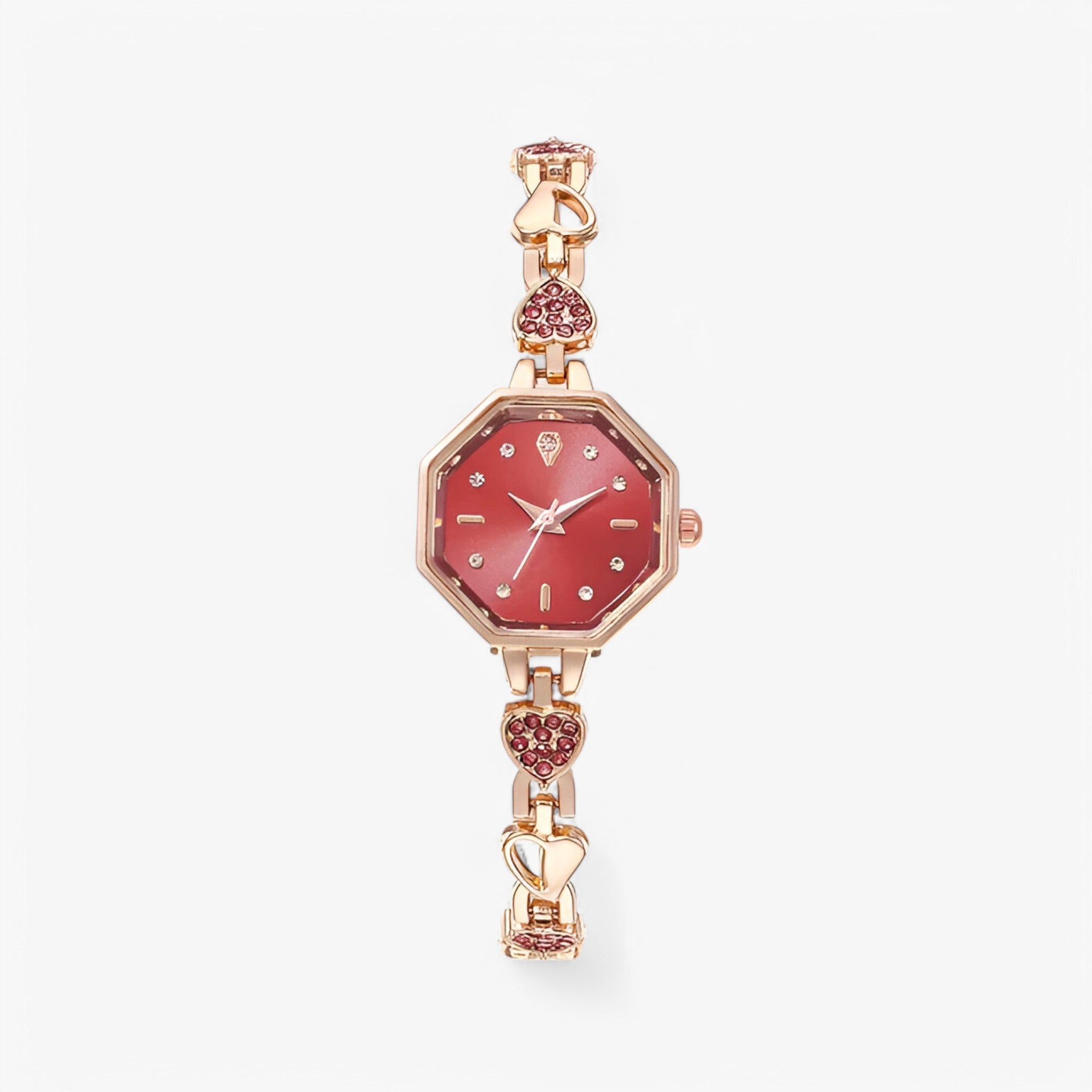 Hassel | Dameur med guldarmbånd og vintage sølvfinish - Rød - watches - {{ product_tags }