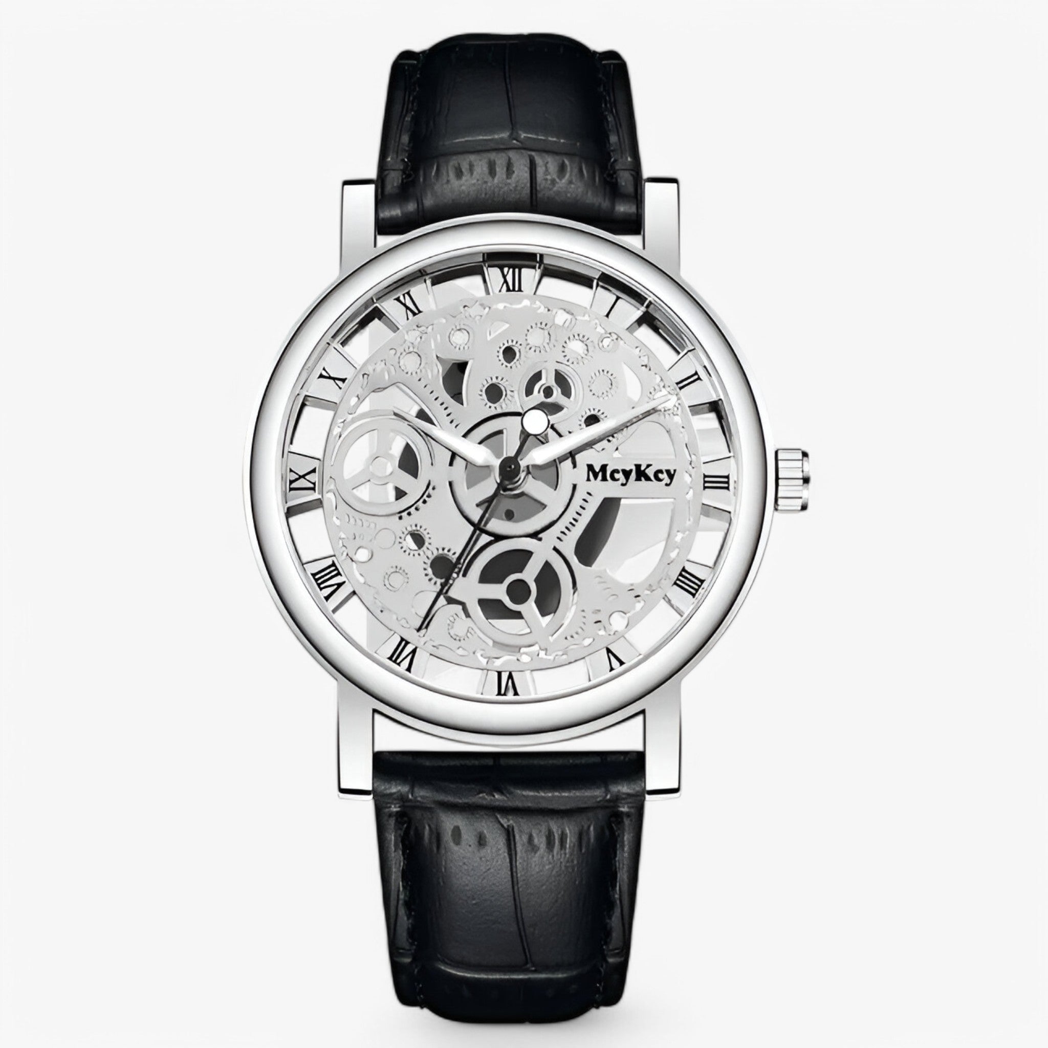 Leo | Quartz ur med perforeret rem - Sort sølv - watches - {{ product_tags }
