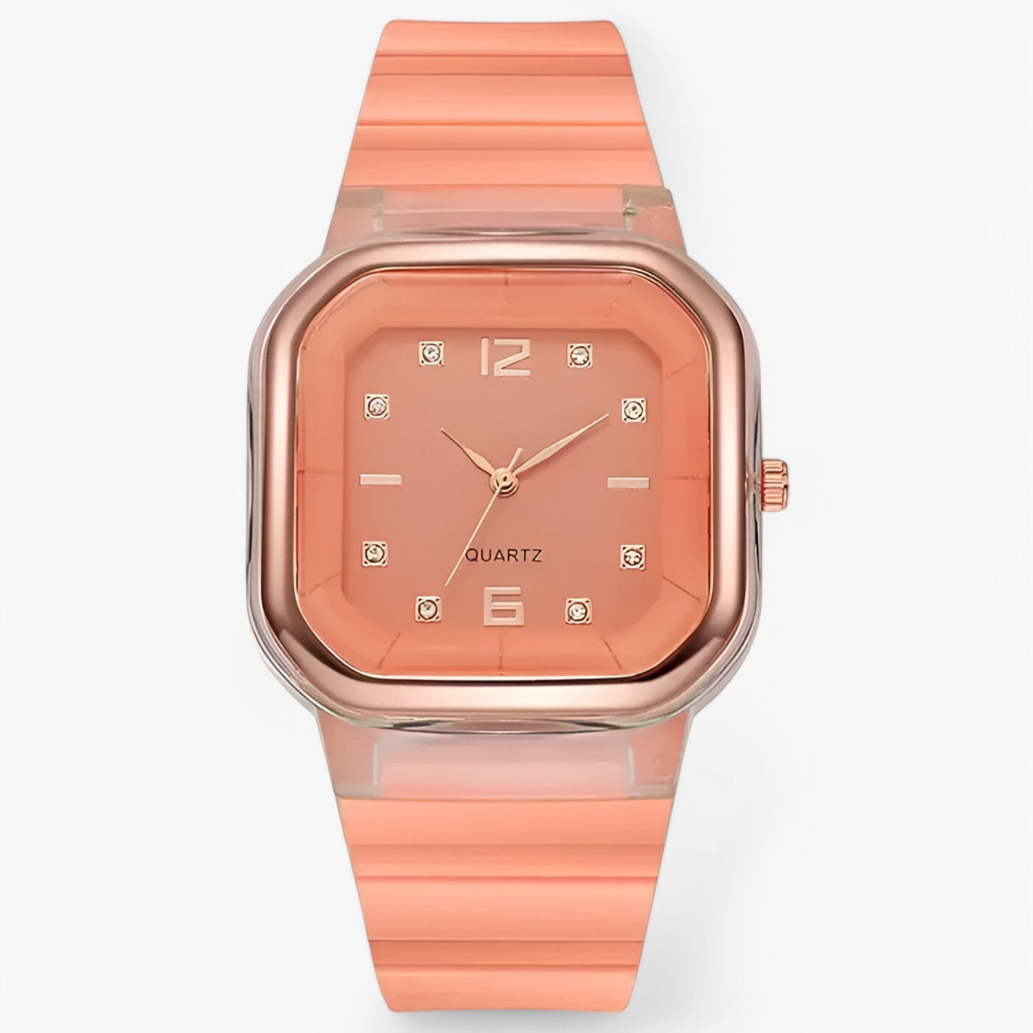 Janessa | Dameur i silikone med stor urskive og strassdetaljer - orange - watches - {{ product_tags }
