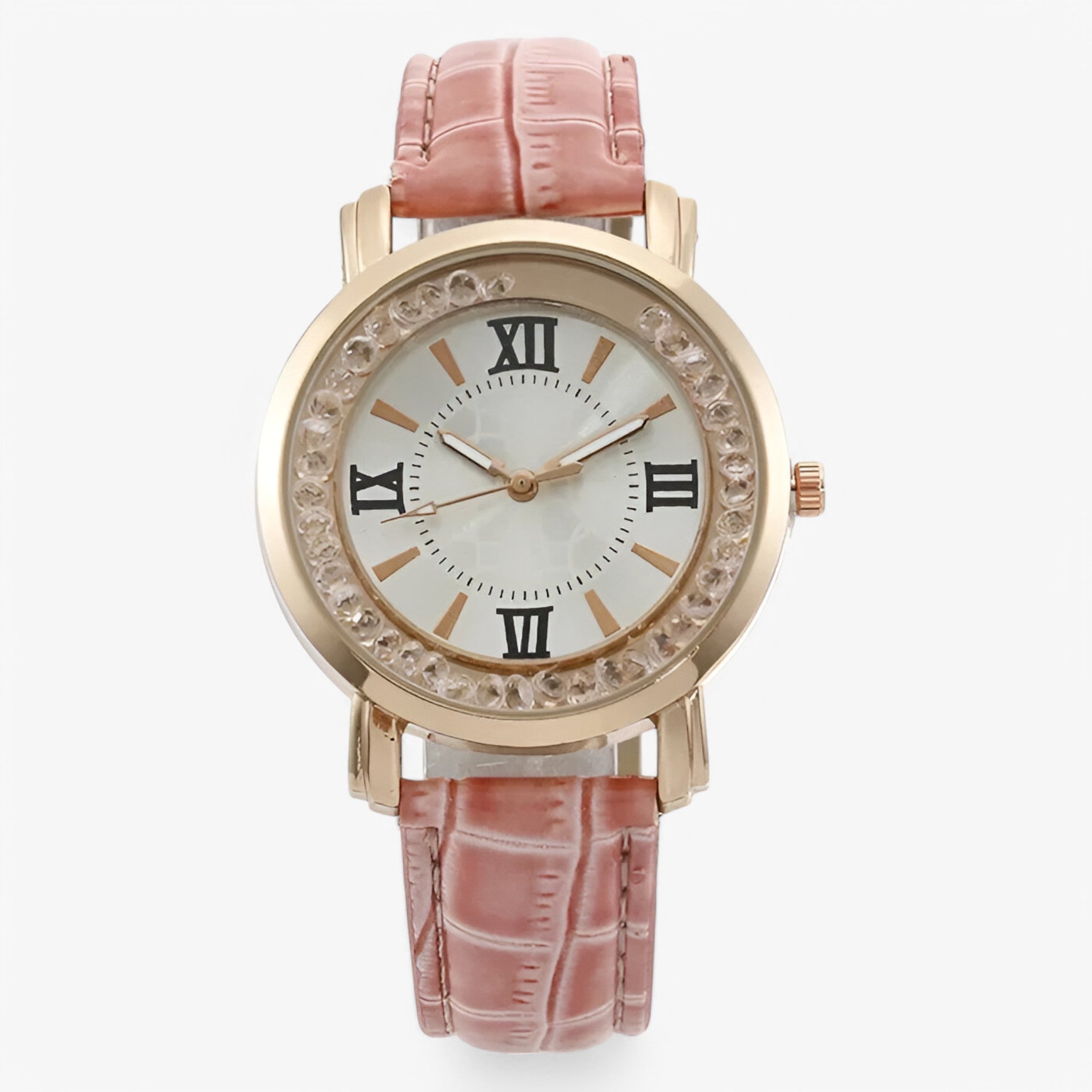 Vera | Dameur i læder med glitrende urskive med strass - roze - watches - {{ product_tags }