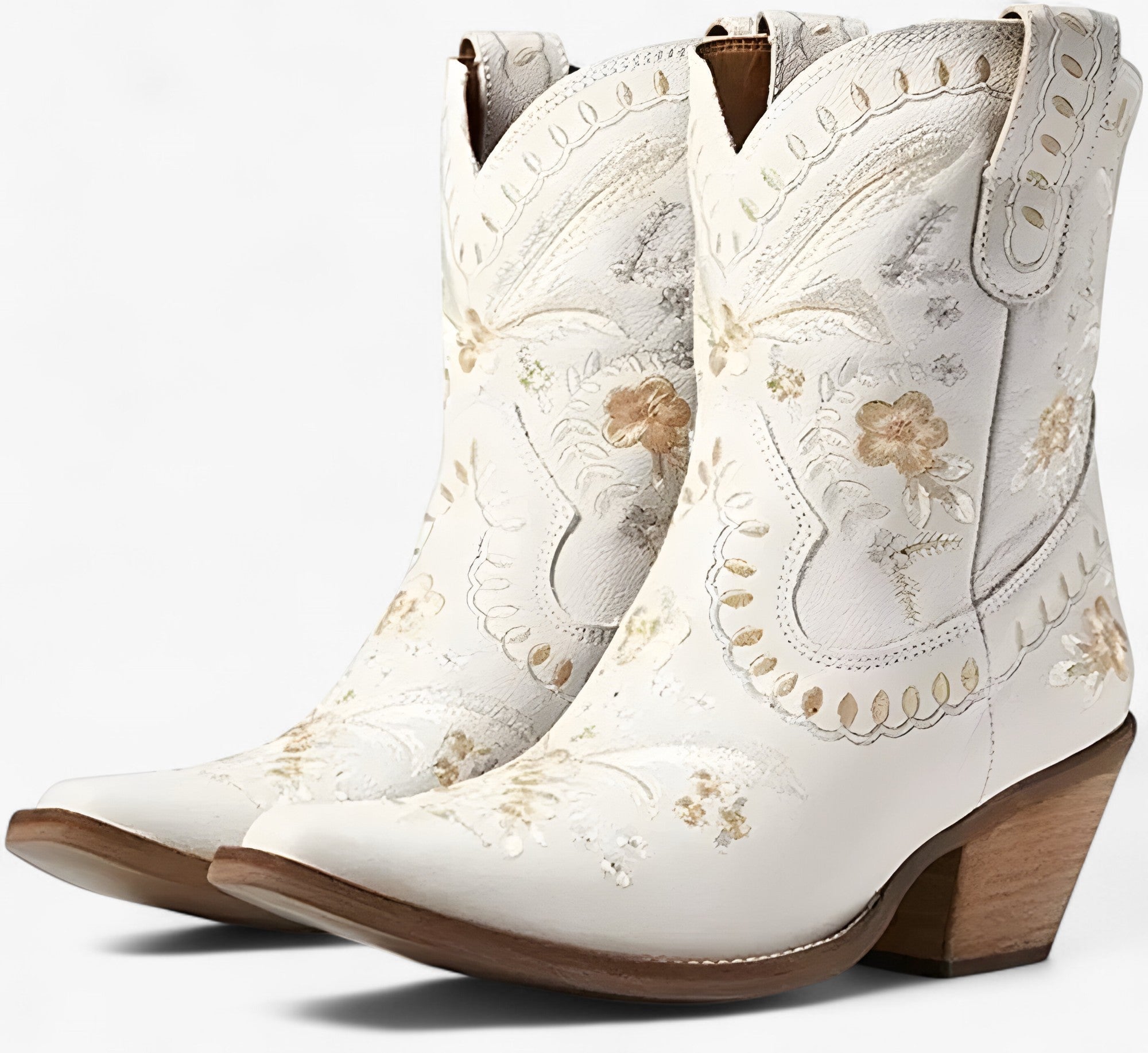 Daisy | Ruskind western støvler med bred hæl i cowgirl stil - Hvid - Daisy | Ruskind western støvler med bred hæl i cowgirl stil - €25 - {{ product_tags }