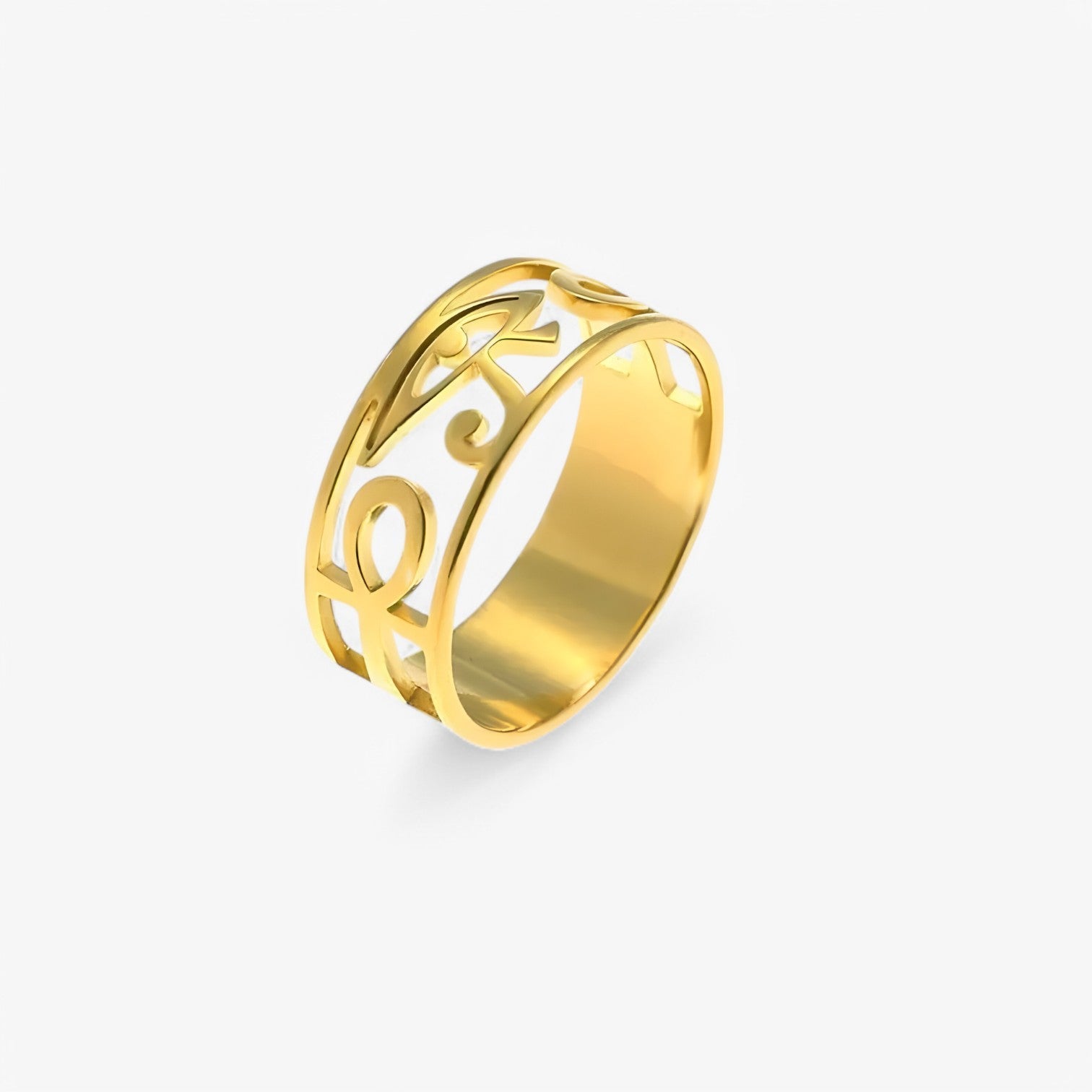 Brielle | Rustfrit stål korsring - Beskyttelsesamulet egyptisk smykke - Gylden farve - other - {{ product_tags }