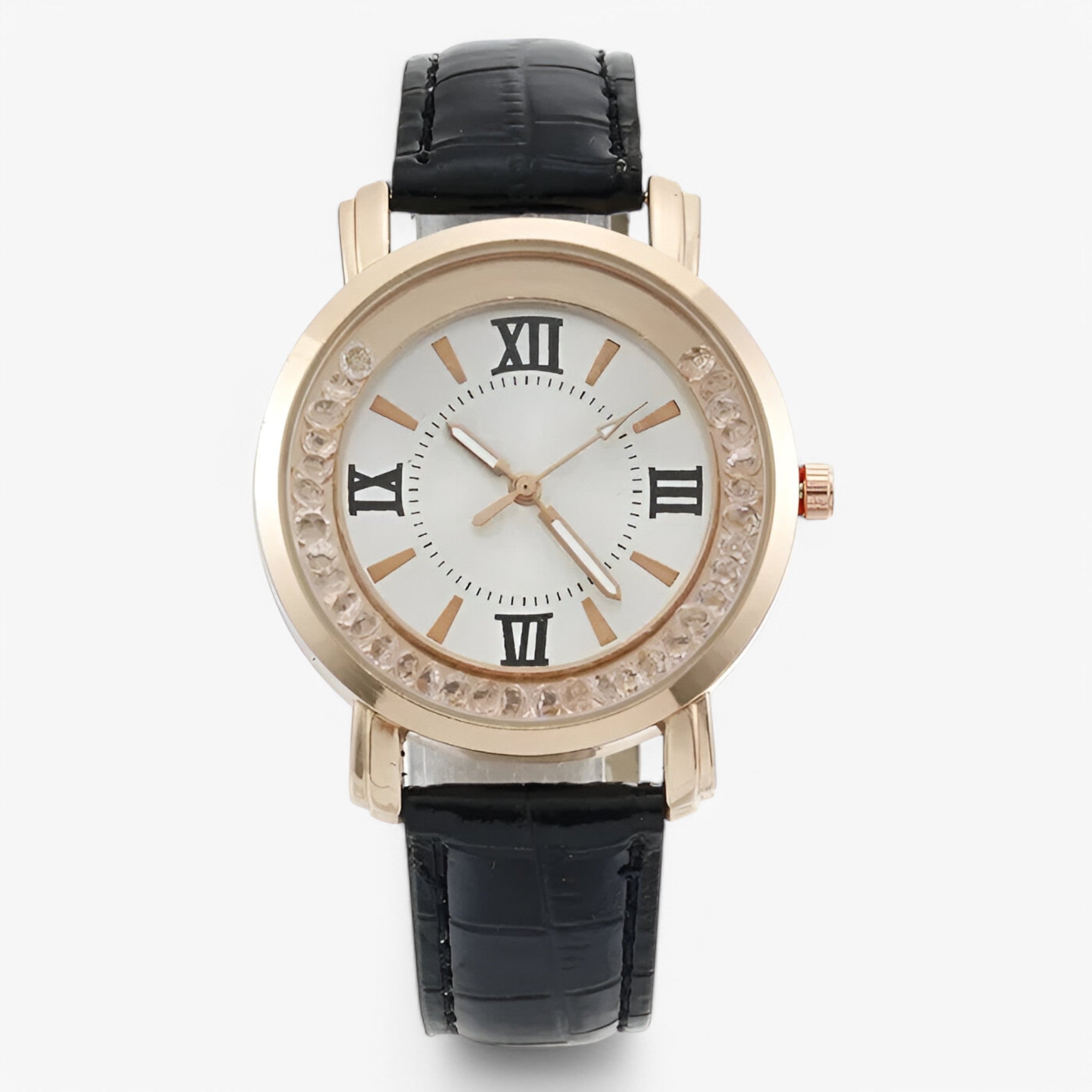 Vera | Dameur i læder med glitrende urskive med strass - Sort - watches - {{ product_tags }