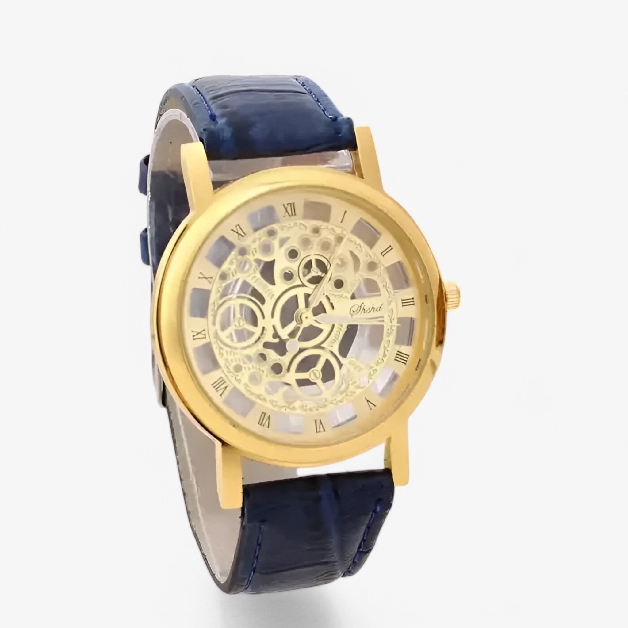 Olivier | Kvartsur med læderrem og romersk urskive - blå guld - watches - {{ product_tags }