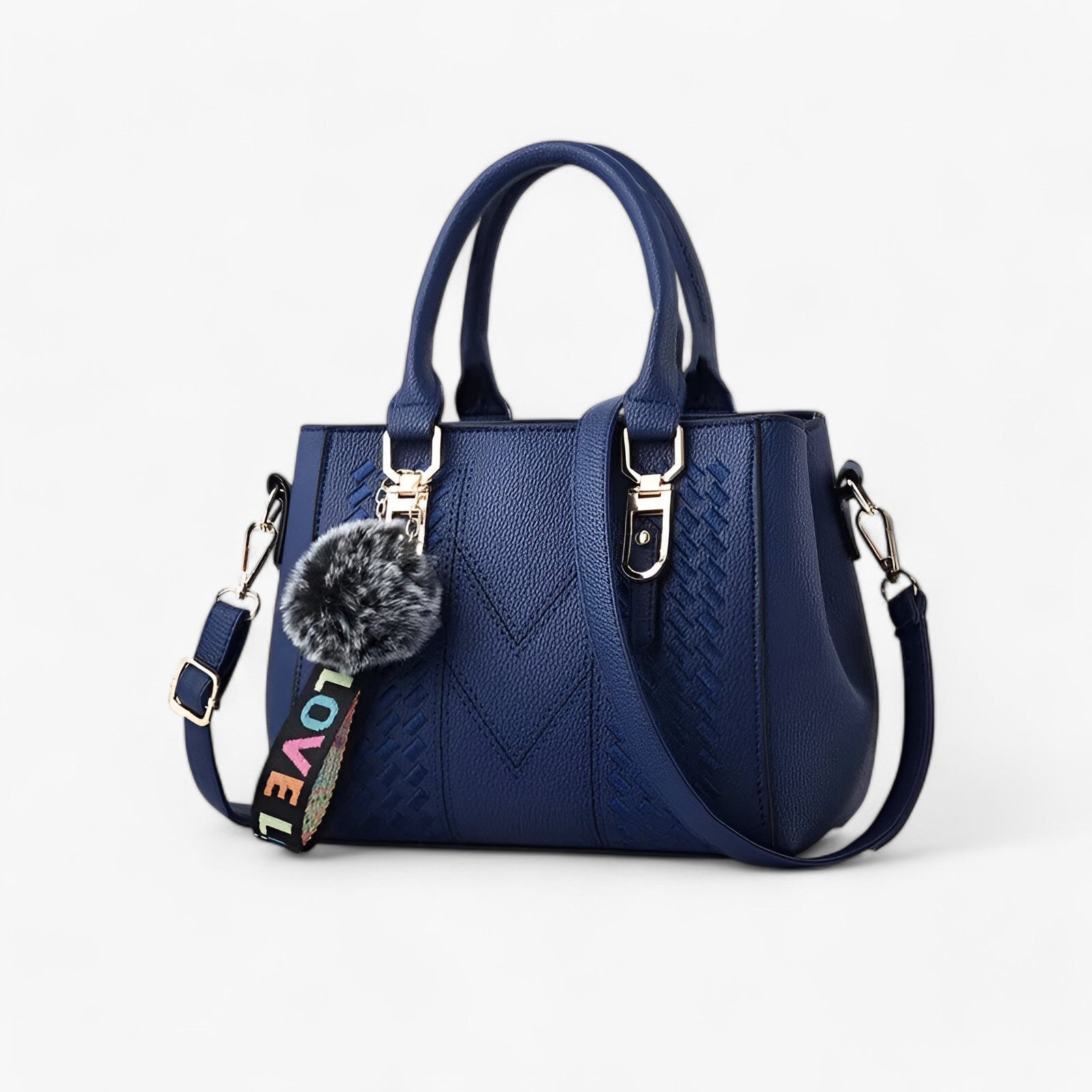 Lena | Stilfuld læder-messenger taske med blød pompon - - bags - {{ product_tags }