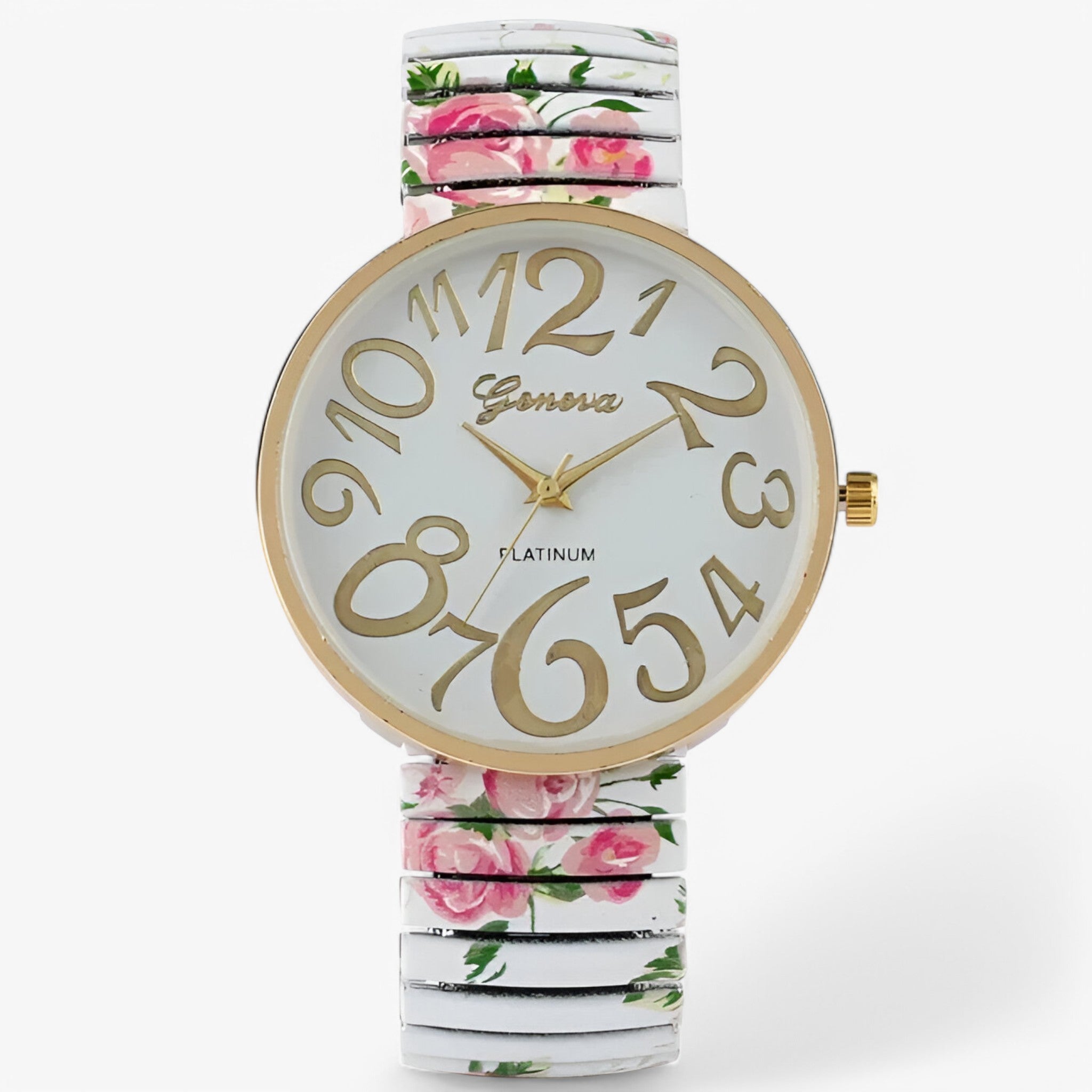 Janine | Damesur med store tal og elastisk rem - hvid rem - watches - {{ product_tags }