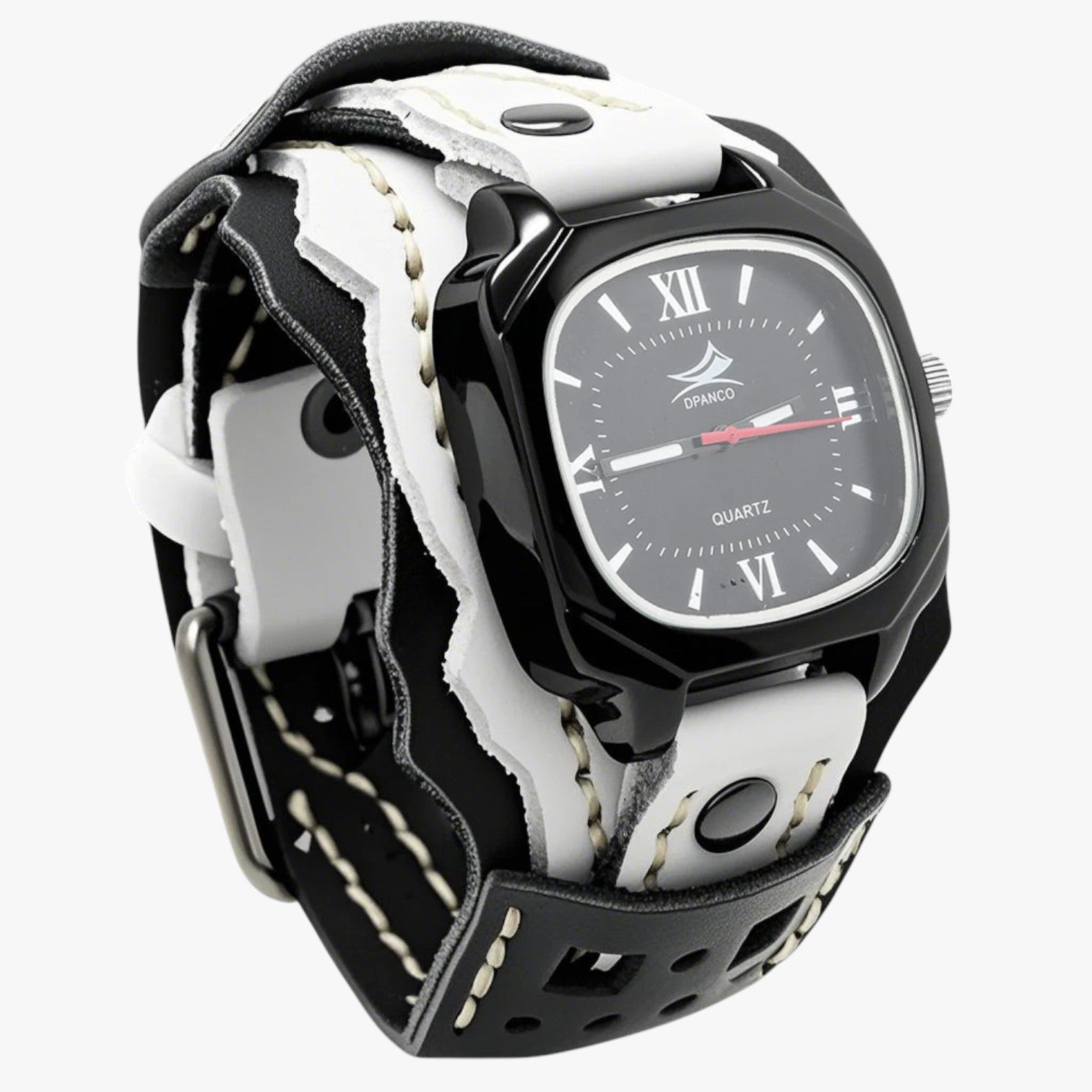 Alden | Stor herreur med stort kvadratisk ur og ægte læderrem - Bianco Nero - watches - {{ product_tags }