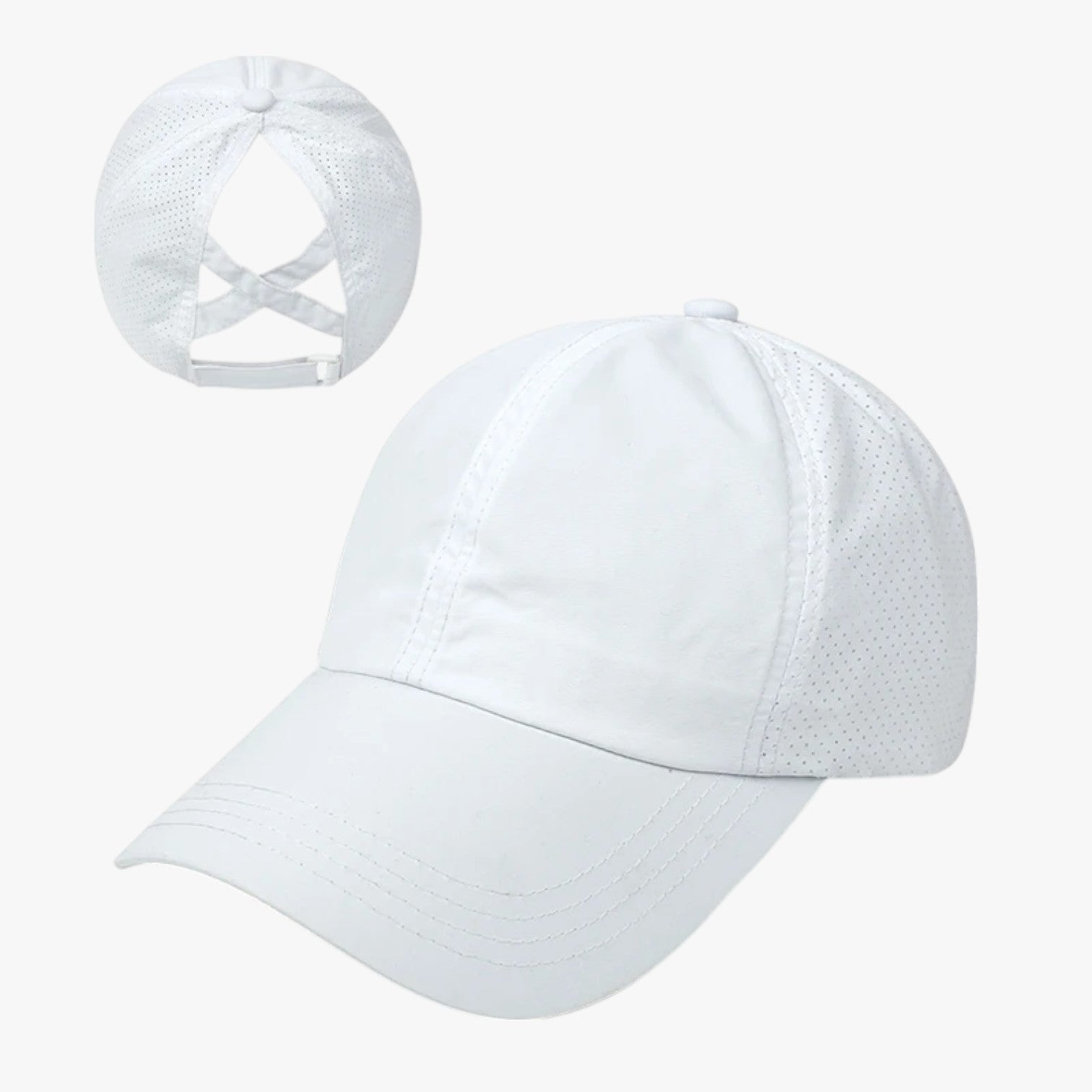 Aliyah | Sportscappe til sommer med hestehale og åndbart netmateriale - Bianco - Aliyah | Sportscappe til sommer med hestehale og åndbart netmateriale - €25 - {{ product_tags }