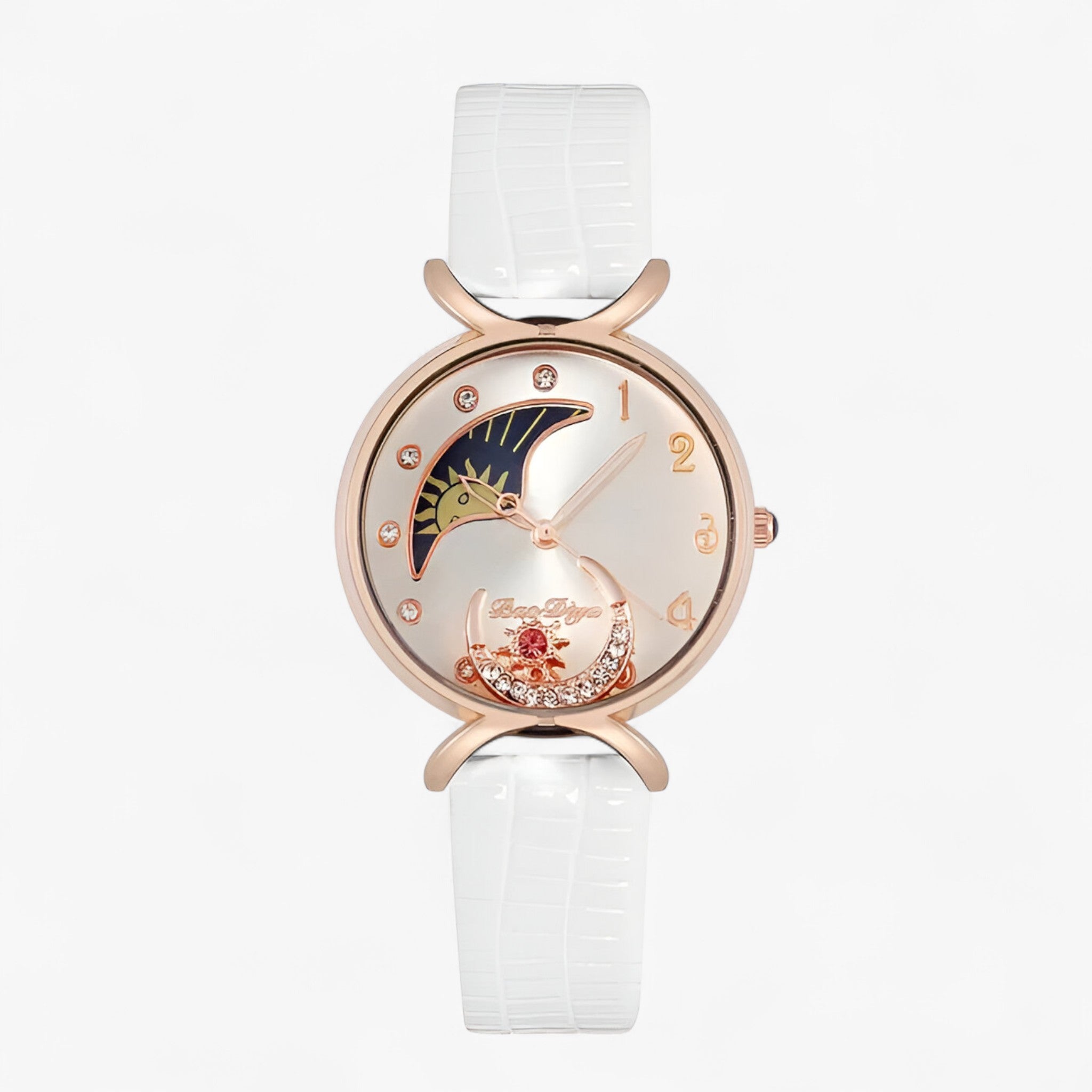 Lucia | Luksus dame quartz ur med læderrem og moving moon - Hvid - watches - {{ product_tags }