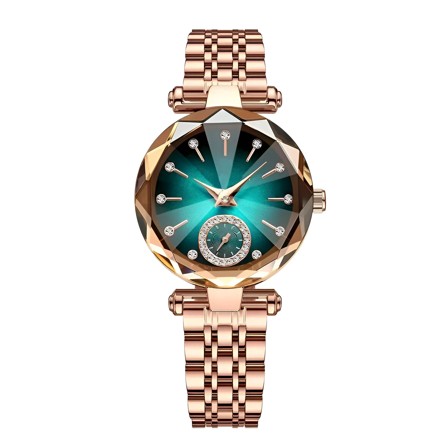 Grace | Elegant dameur lavet af stål med diamanter og vandtæt - Guld grøn - 1 ægte rund læderbælte- €25 - {{ product_tags }
