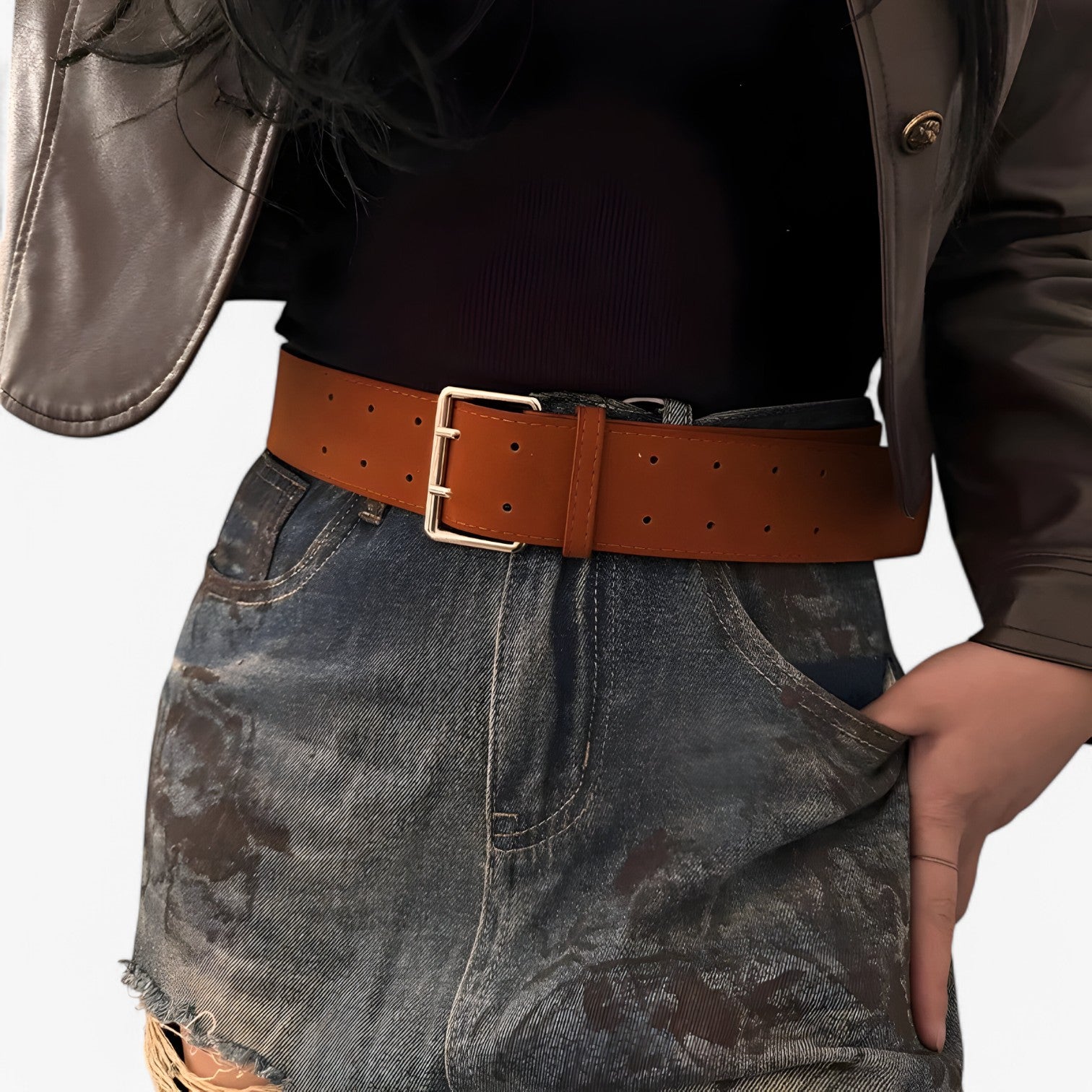 Rachel| Luksus Bred Suede Rem med Sølvspænde - Kamelfarvet - women's fashion - {{ product_tags }