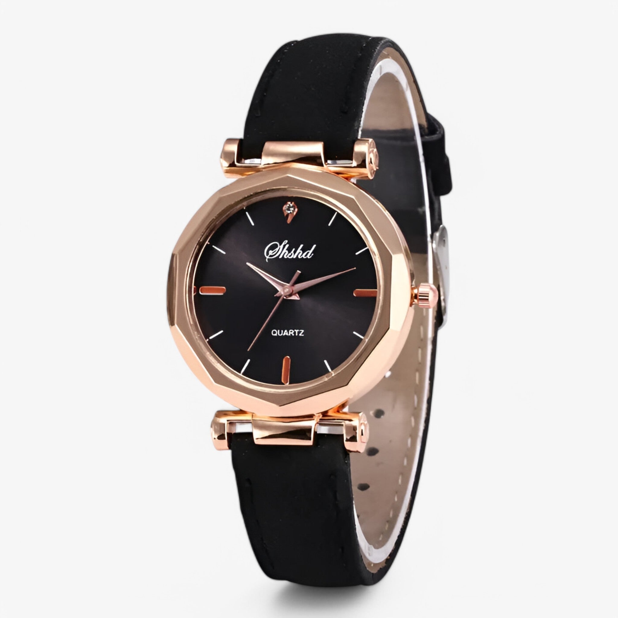Aria | Læder dameur med krystaller og quartz urværk - Sort - watches - {{ product_tags }