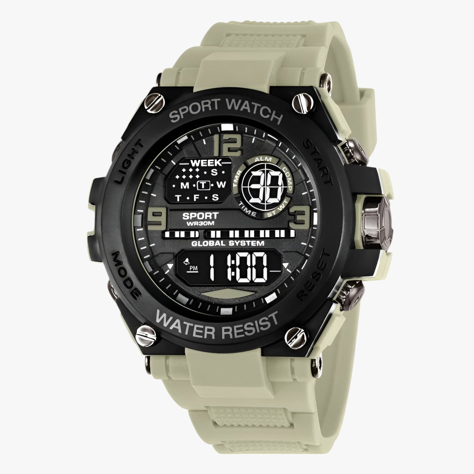 Kevin | Vandafvisende sportur med stødbeskyttelse - khaki - watches - {{ product_tags }