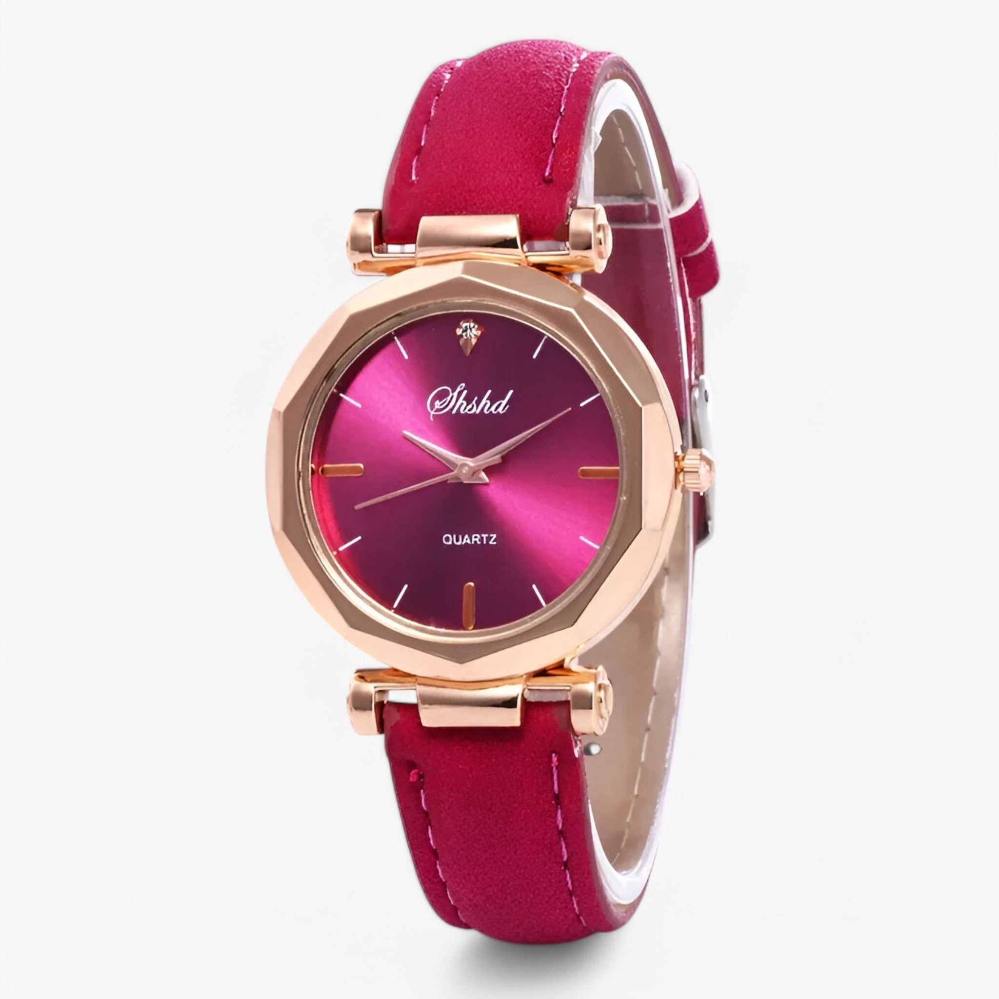 Aria | Læder dameur med krystaller og quartz urværk - Magenta - watches - {{ product_tags }