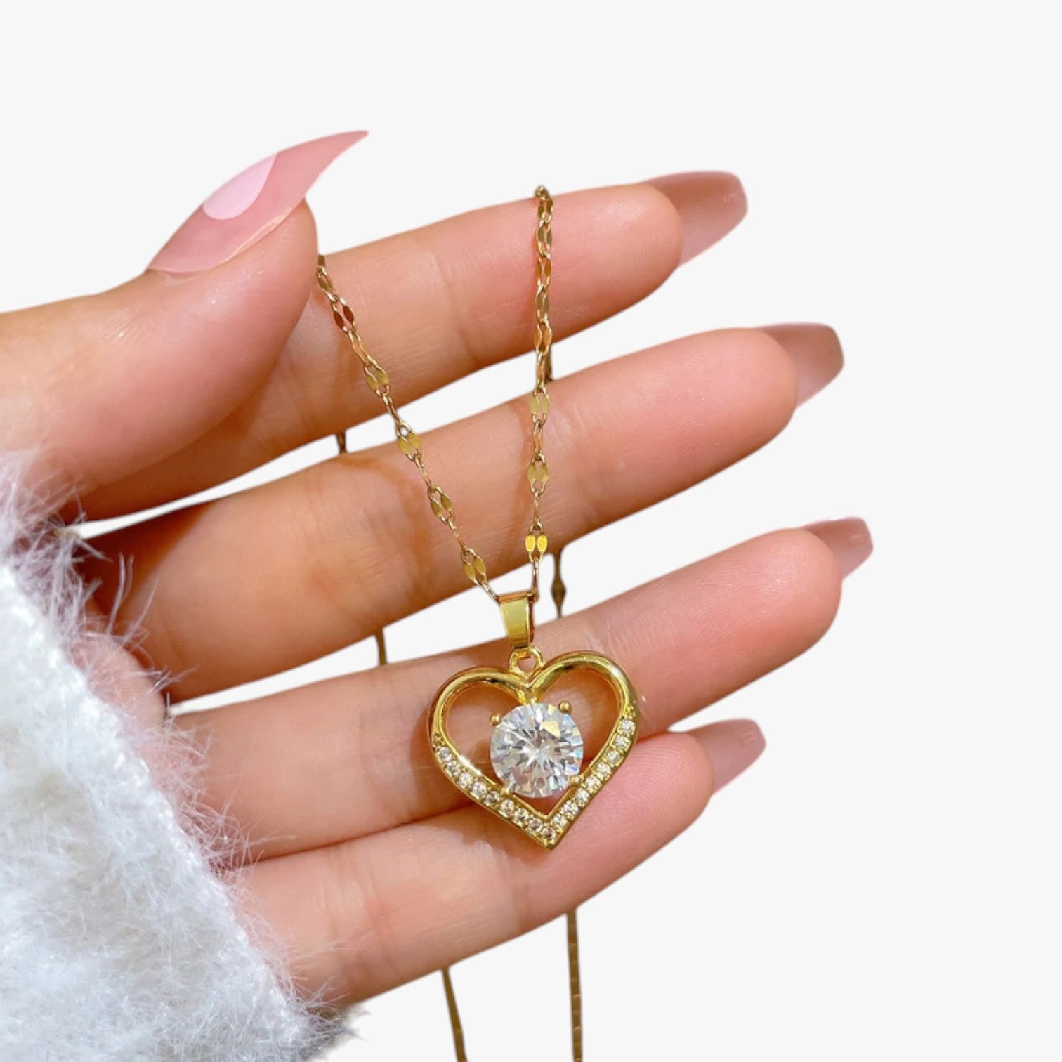 Jovie | Halskæde med vedhæng i hjerte- og læbesappels af krystaller - - women's fashion - {{ product_tags }