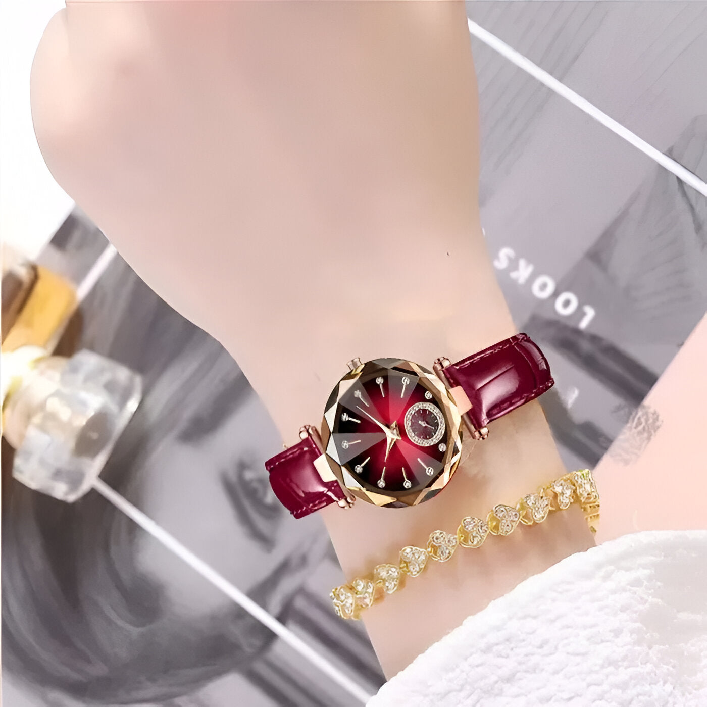Grace | Elegant dameur lavet af stål med diamanter og vandtæt - - 1 ægte rund læderbælte- €25 - {{ product_tags }
