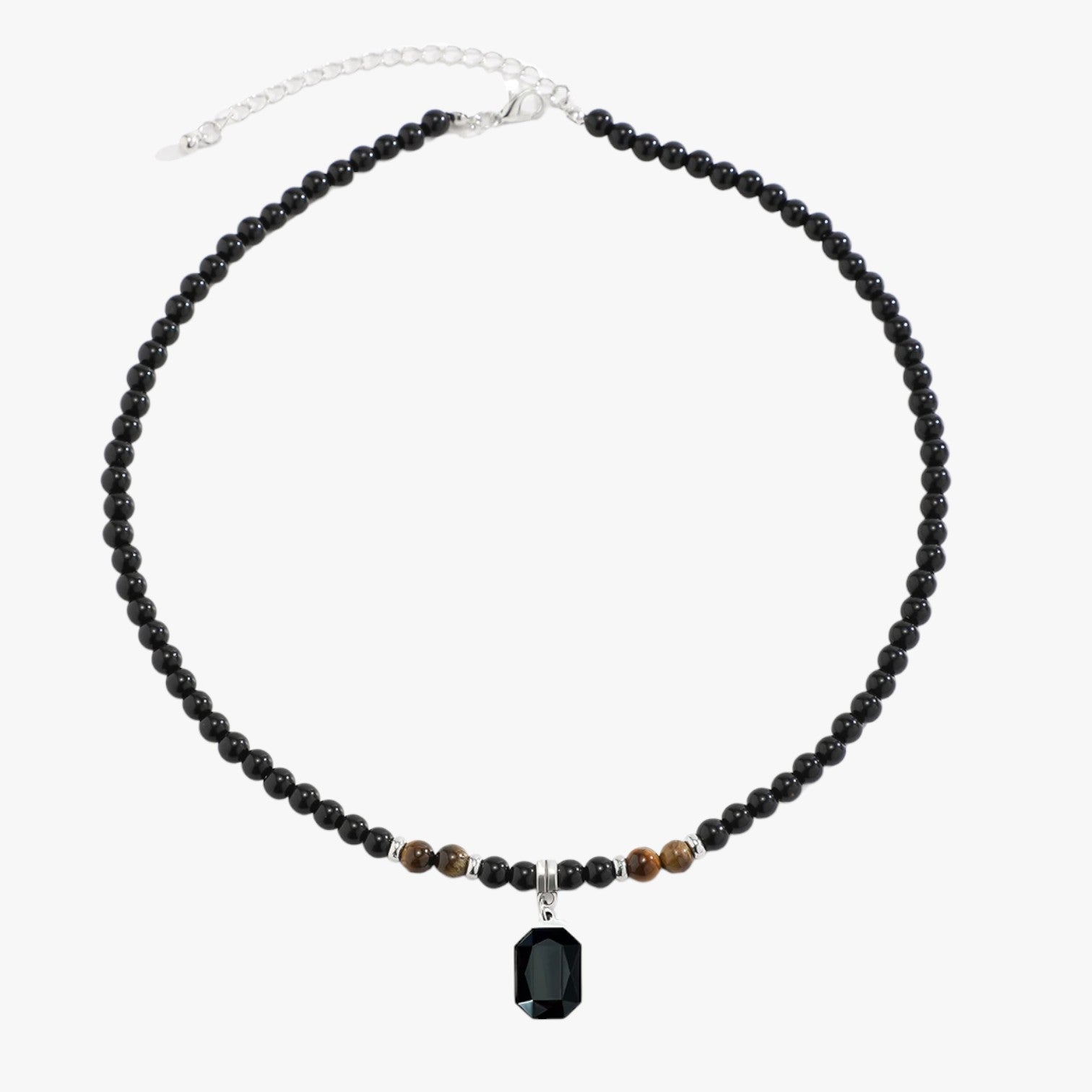 Jaze | Dristig halskæde – Halskæde med sorte perler og kvadratisk vedhæng til mænd - - men's fashion - {{ product_tags }