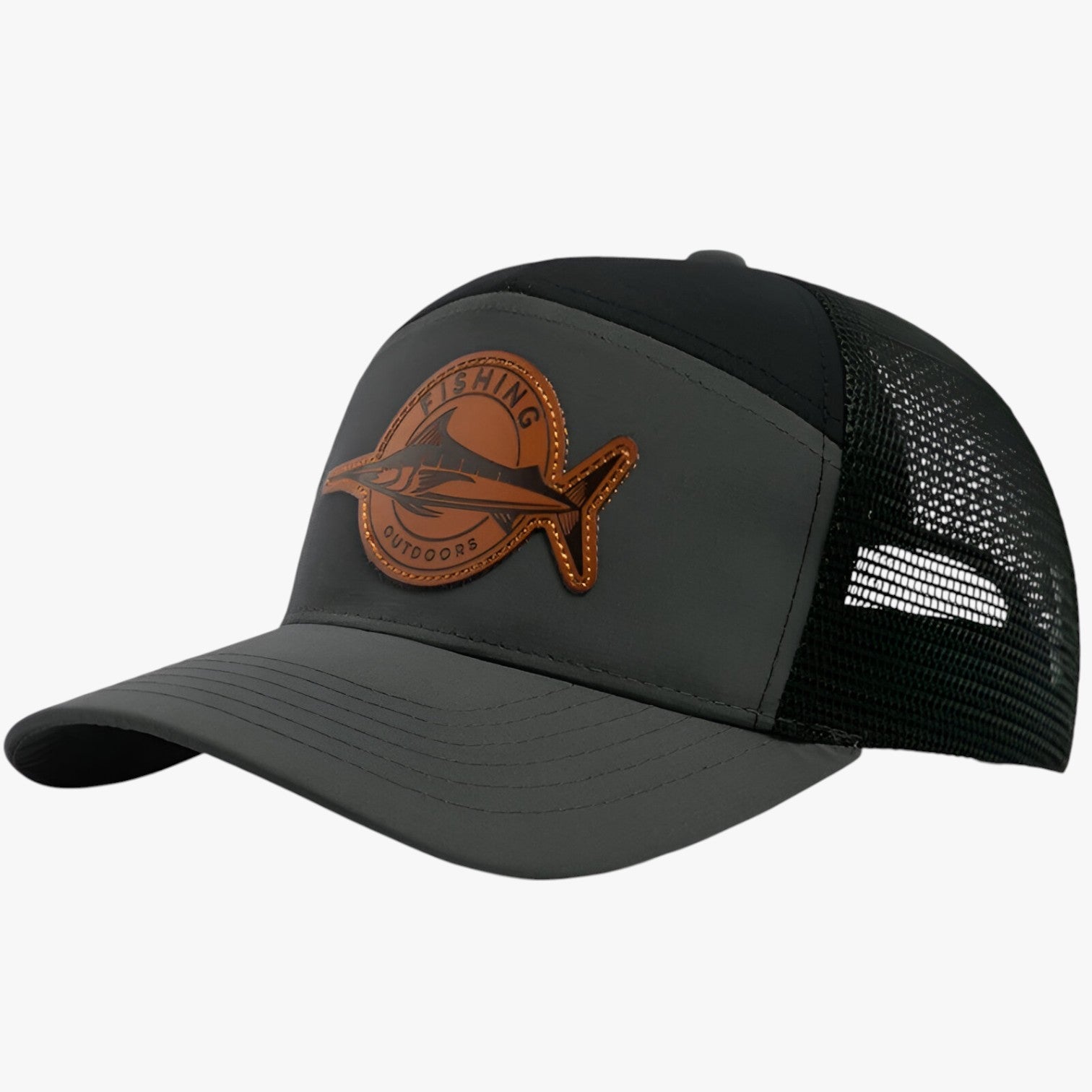 Caden | Stilfuld – Sommers trucker cap med mesh og læderlabel - grå Justerbar - men's fashion - {{ product_tags }