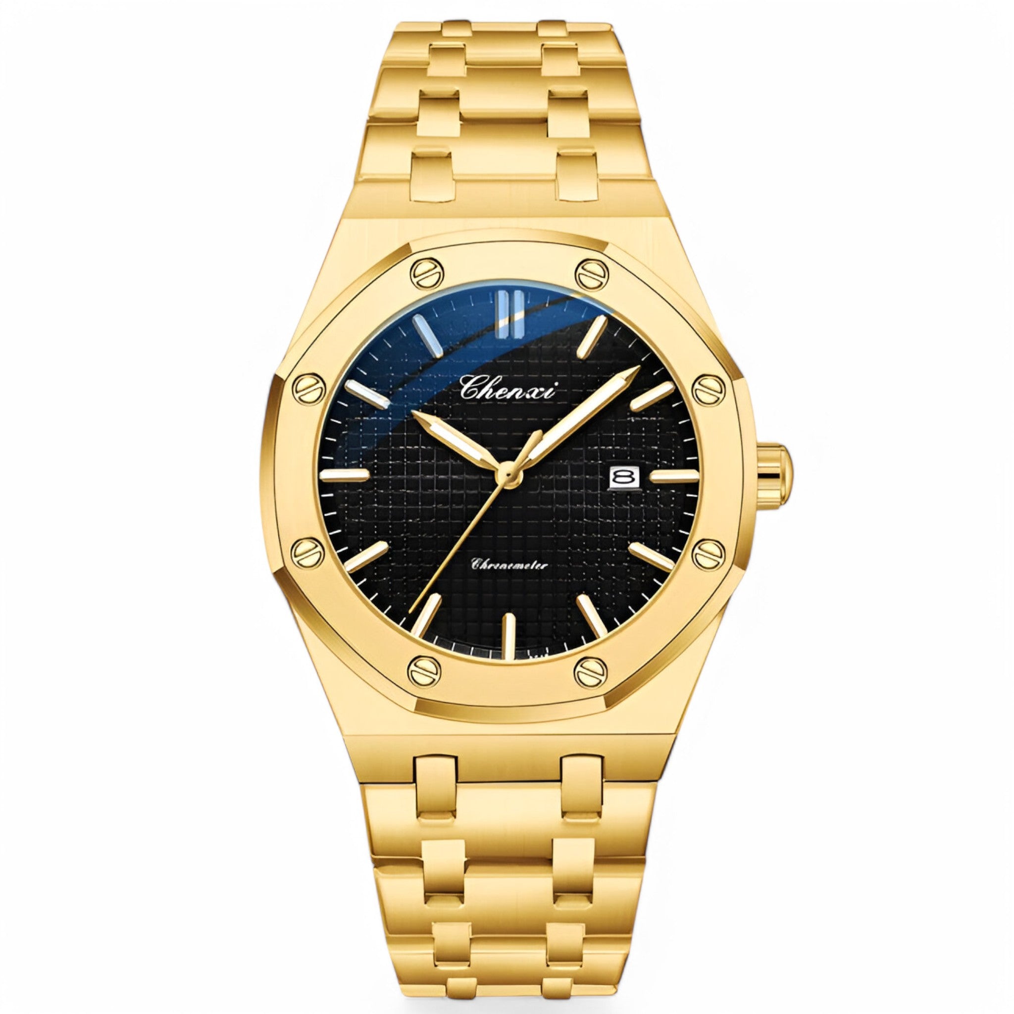 Caleb | Tidløst Elegant Guld Quartz Ur - Guld Sort - watches - {{ product_tags }